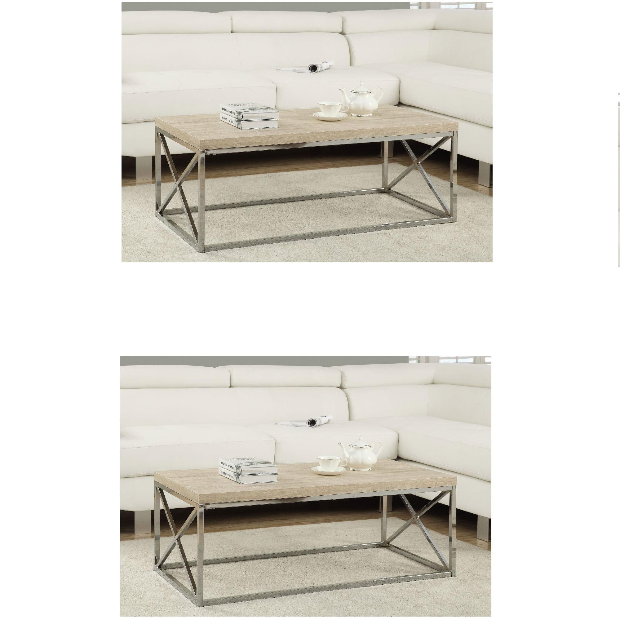 Monarch Chrome Metal and Natural Wood Nesting Coffee Table Set