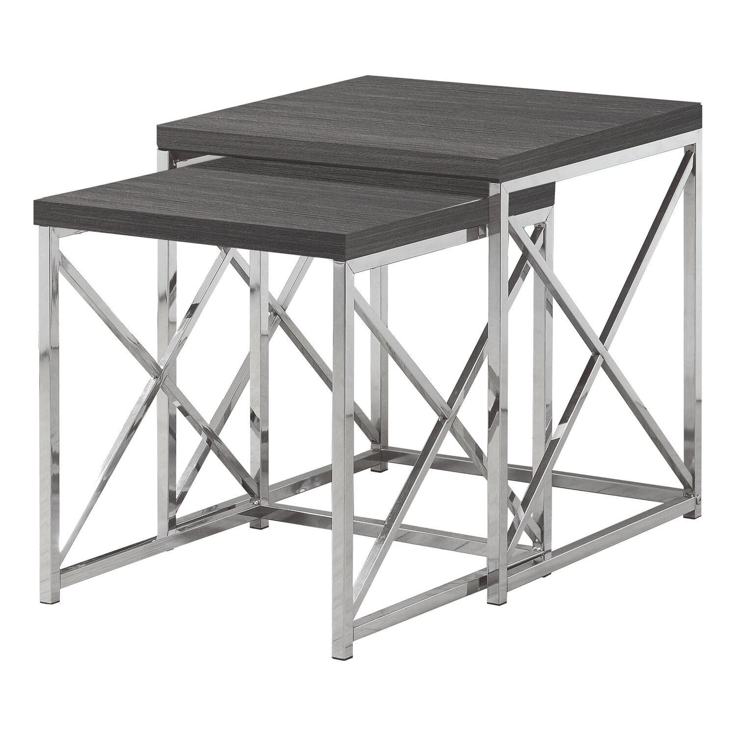 Gray and Chrome Metal Square Nesting Tables Set