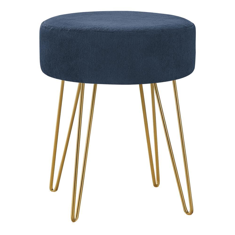 Monarch Specialties Ottoman Pouf Footrest Foot Stool 14Inch Round Fabric Metal Legs Blue Gold Contemporary Modern