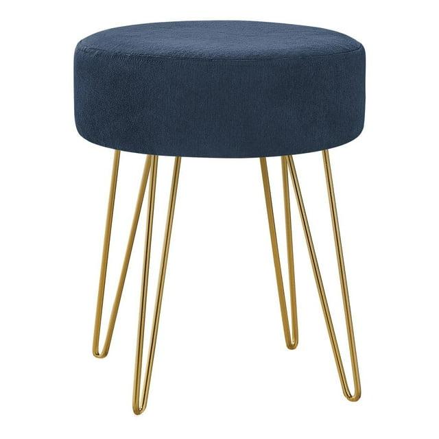Monarch Specialties Ottoman Pouf Footrest Foot Stool 14Inch Round Fabric Metal Legs Blue Gold Contemporary Modern