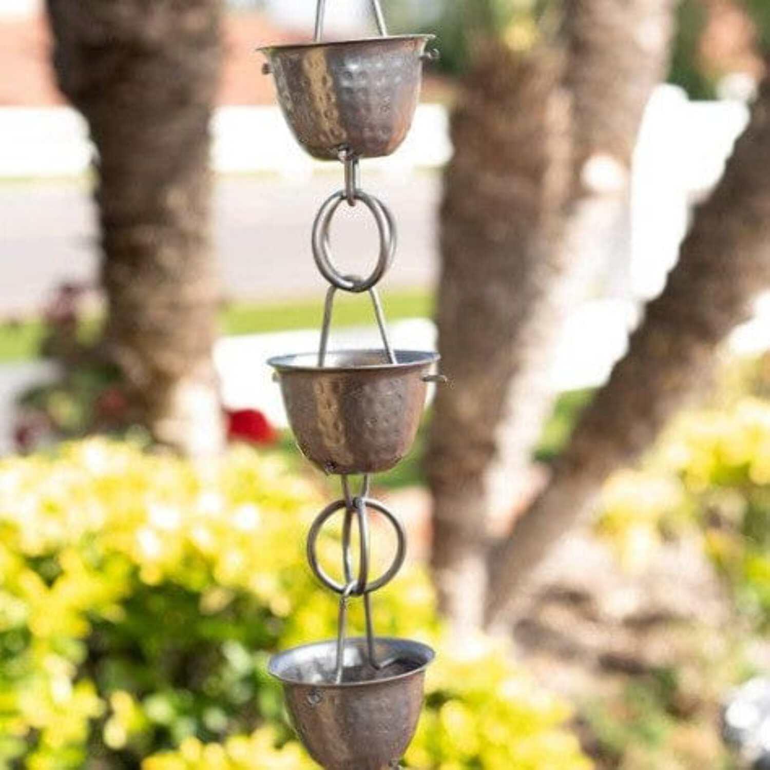 Monarch Rain Chains Aluminum Hammered Cup Rain Chain Replacement Downspout for Gutters