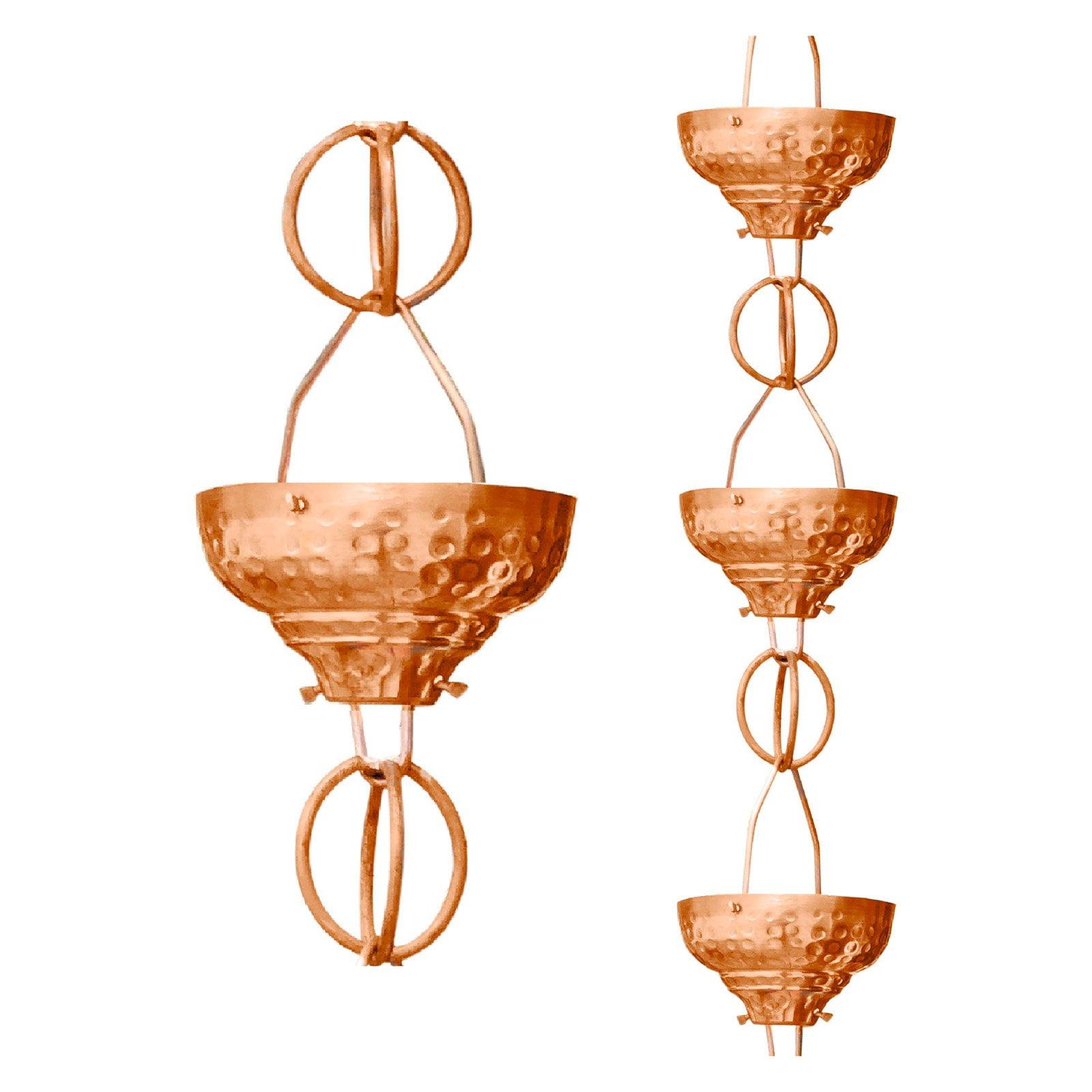 8.5 ft Pure Copper Hammered Cup Rain Chain