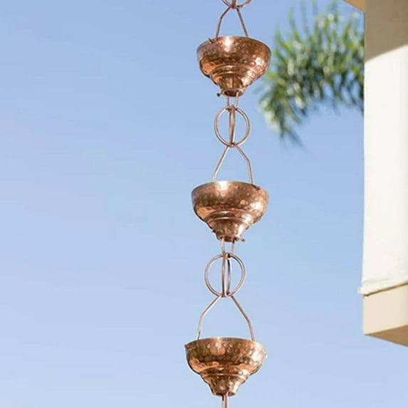 Monarch Rain Chains Pure Copper Eastern Hammered Cup Rain Chain Replacement Downspout for Gutters, 8-1/2 Feet Length