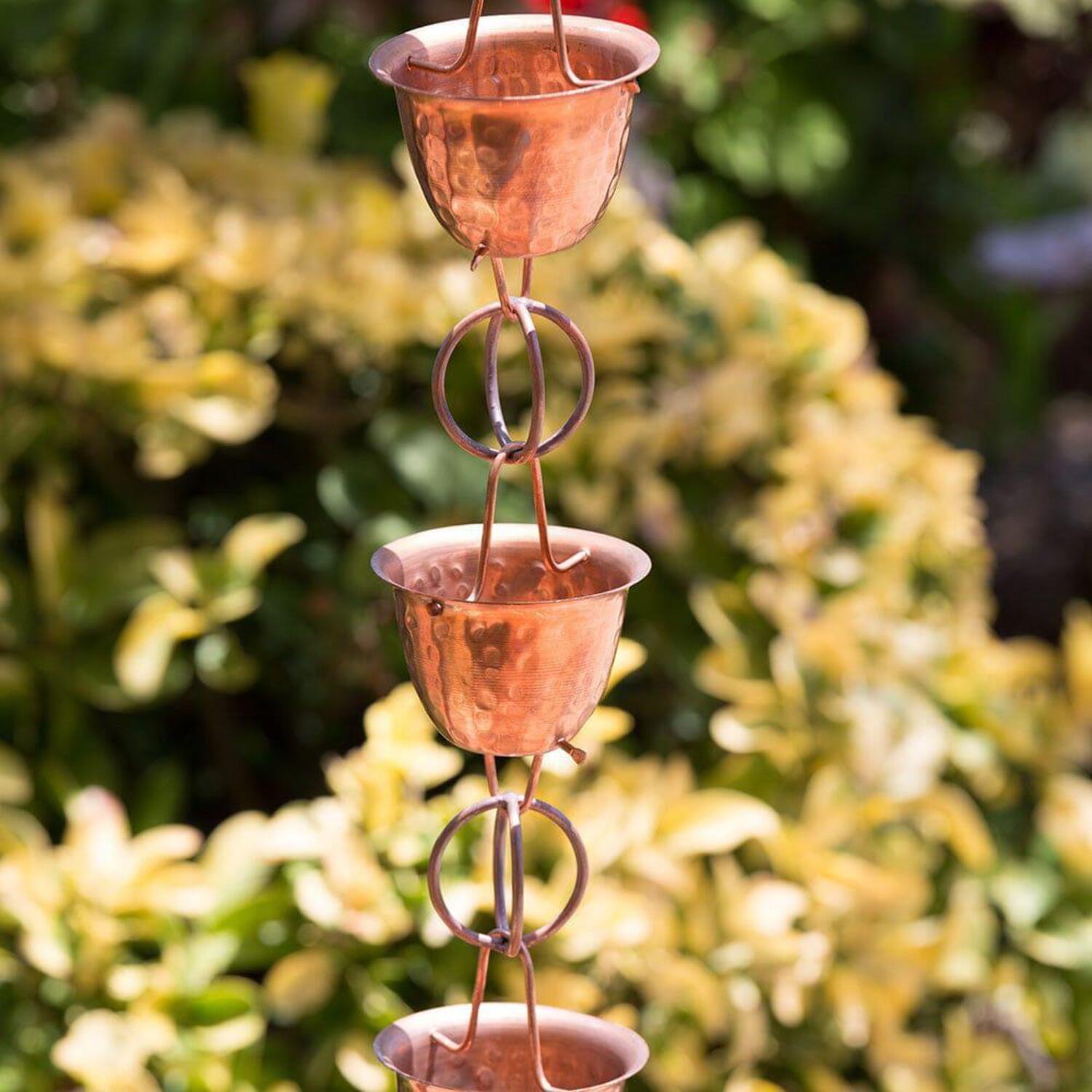 Monarch Rain Chains Pure Copper Hammered Cup Rain Chain Replacement Downspout for Gutters