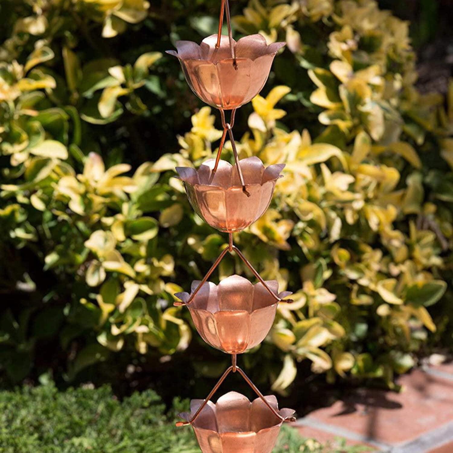Monarch Rain Chains Pure Copper Lotus Cup Rain Chain Replacement Downspout for Gutters