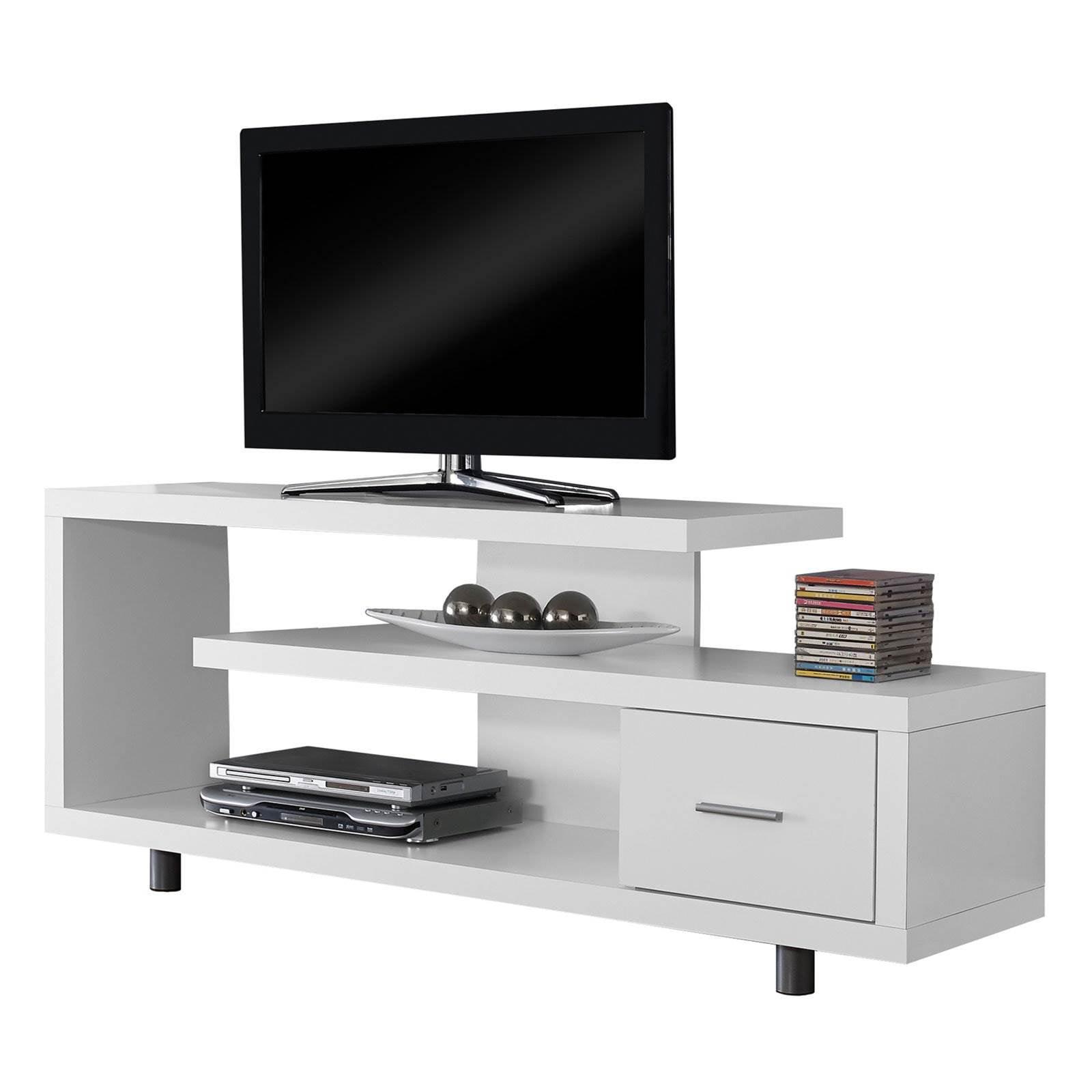 Contemporary 60'' White TV Stand with Cabinet and Drawer