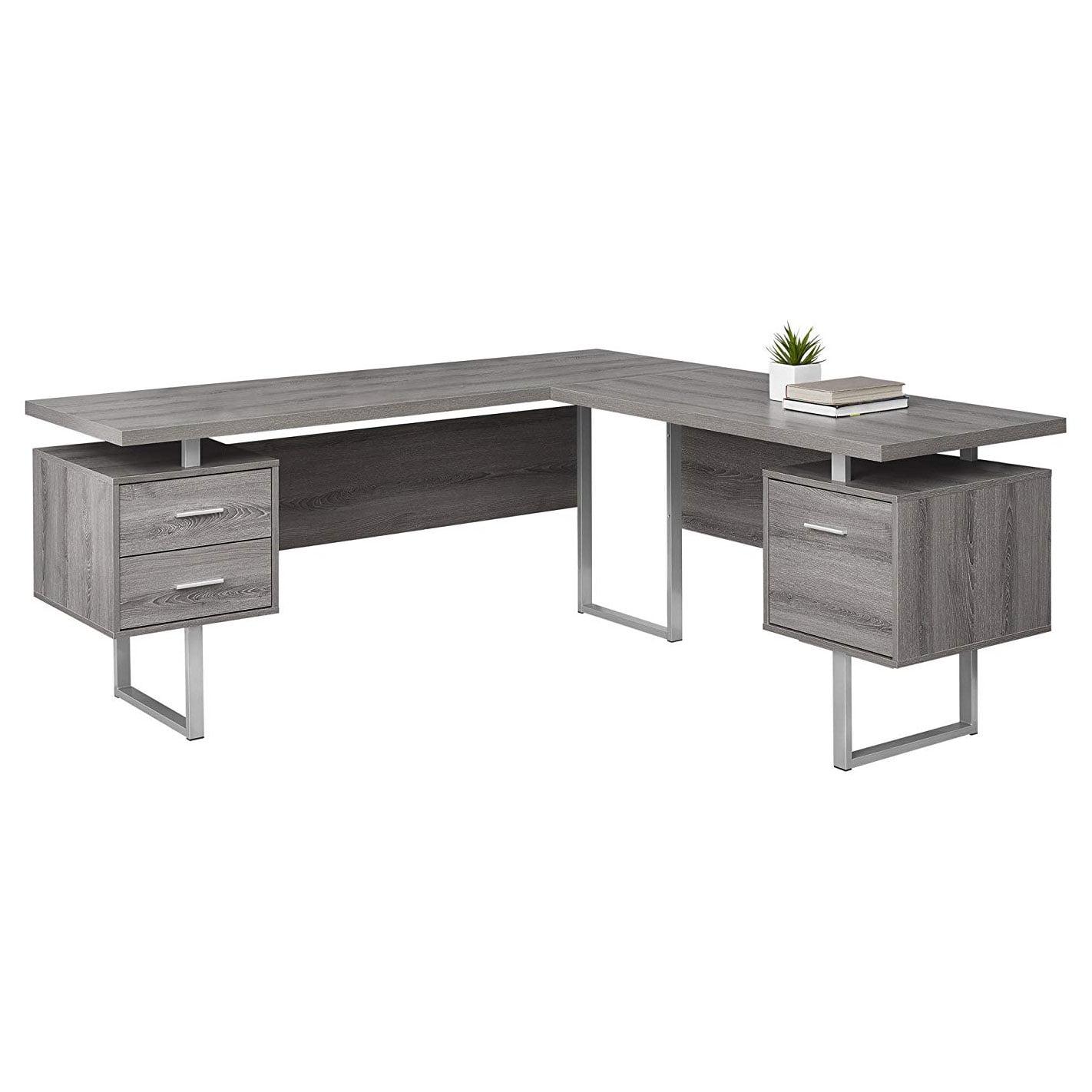 Modern L-Shaped Dark Taupe Wood Desk with 3 Drawers & Filing Cabinet