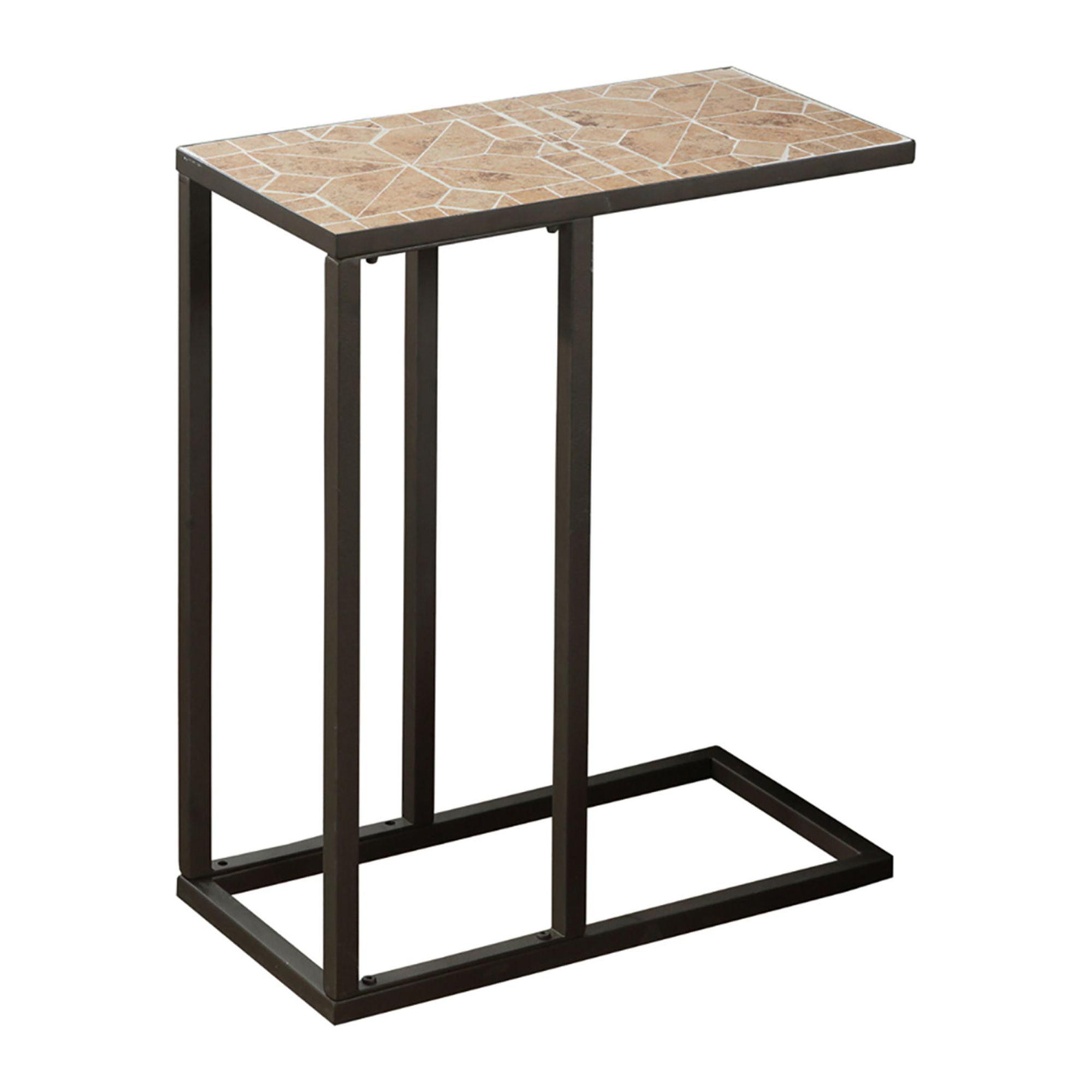 Terracotta Tile Top Brown Metal C-Shaped Accent Table