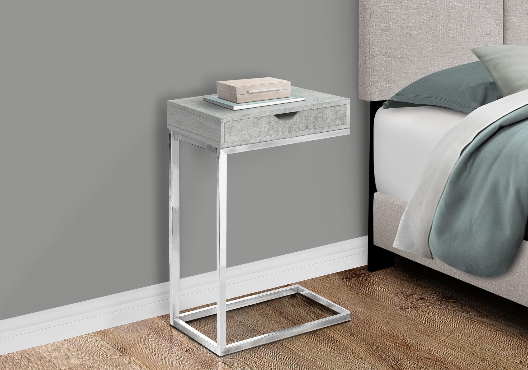 Contemporary Cement-Look C-Shaped Side Table with Chrome Accents