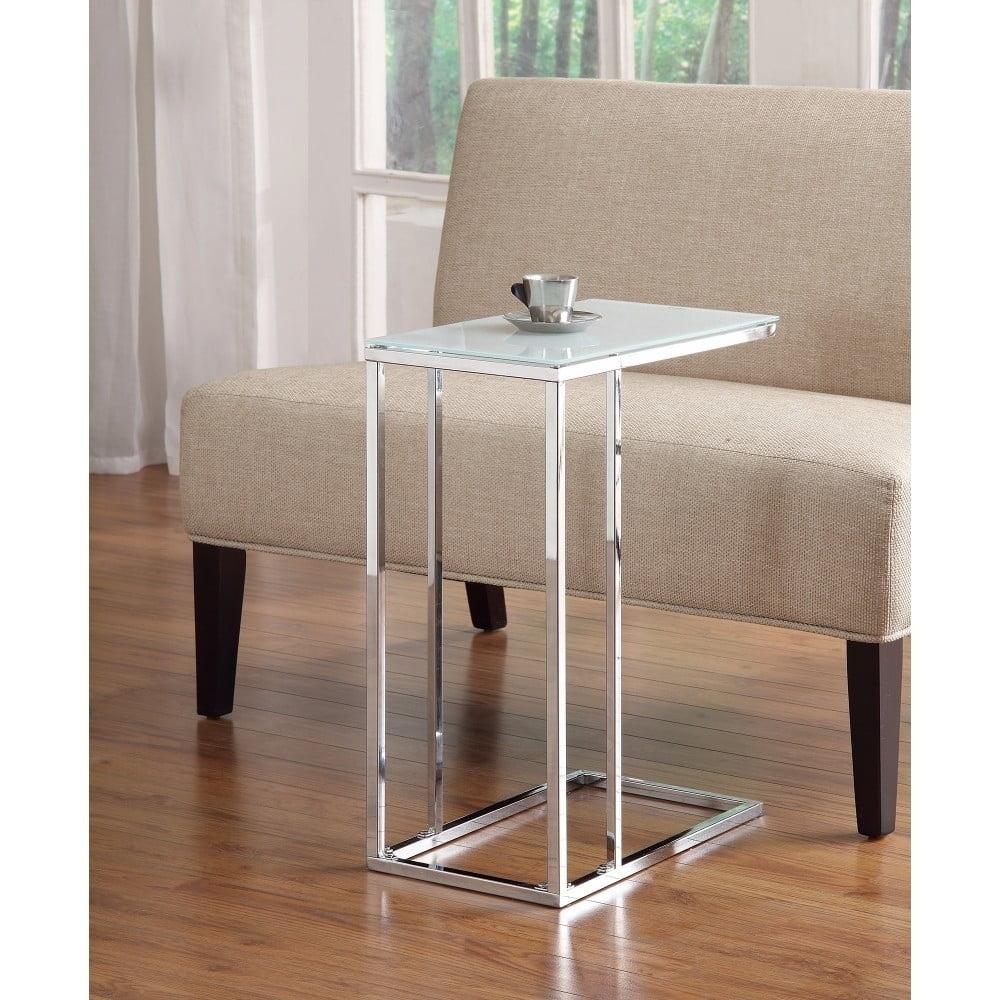 Sleek Chrome Metal & Frosted Glass C-Shaped Snack Table