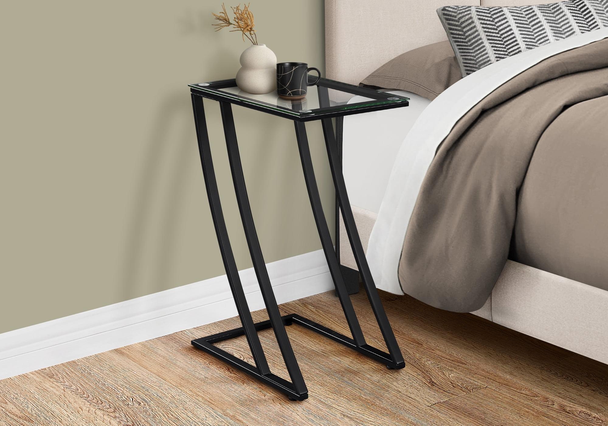 Z-Shaped Black Metal and Tempered Glass Contemporary Side Table