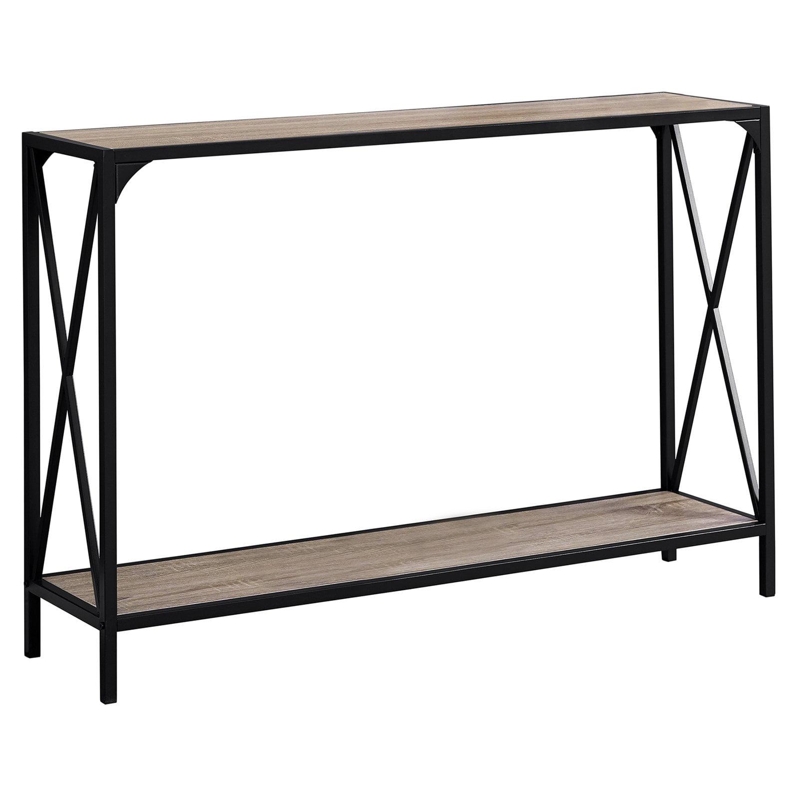 Dark Taupe and Black Metal X-Base Console Table with Storage