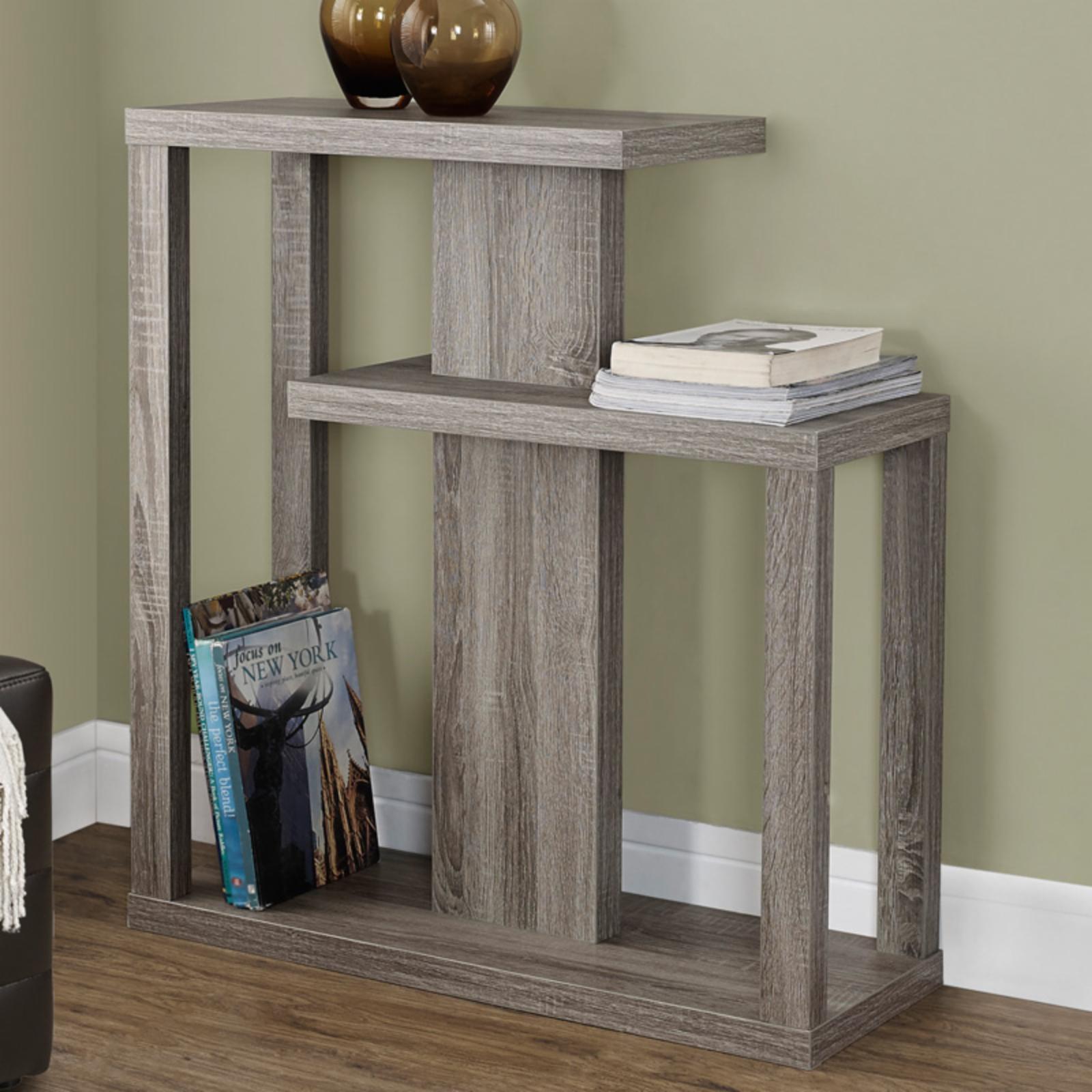 Contemporary Gray Wood 3-Tier Rectangular Console Table with Storage