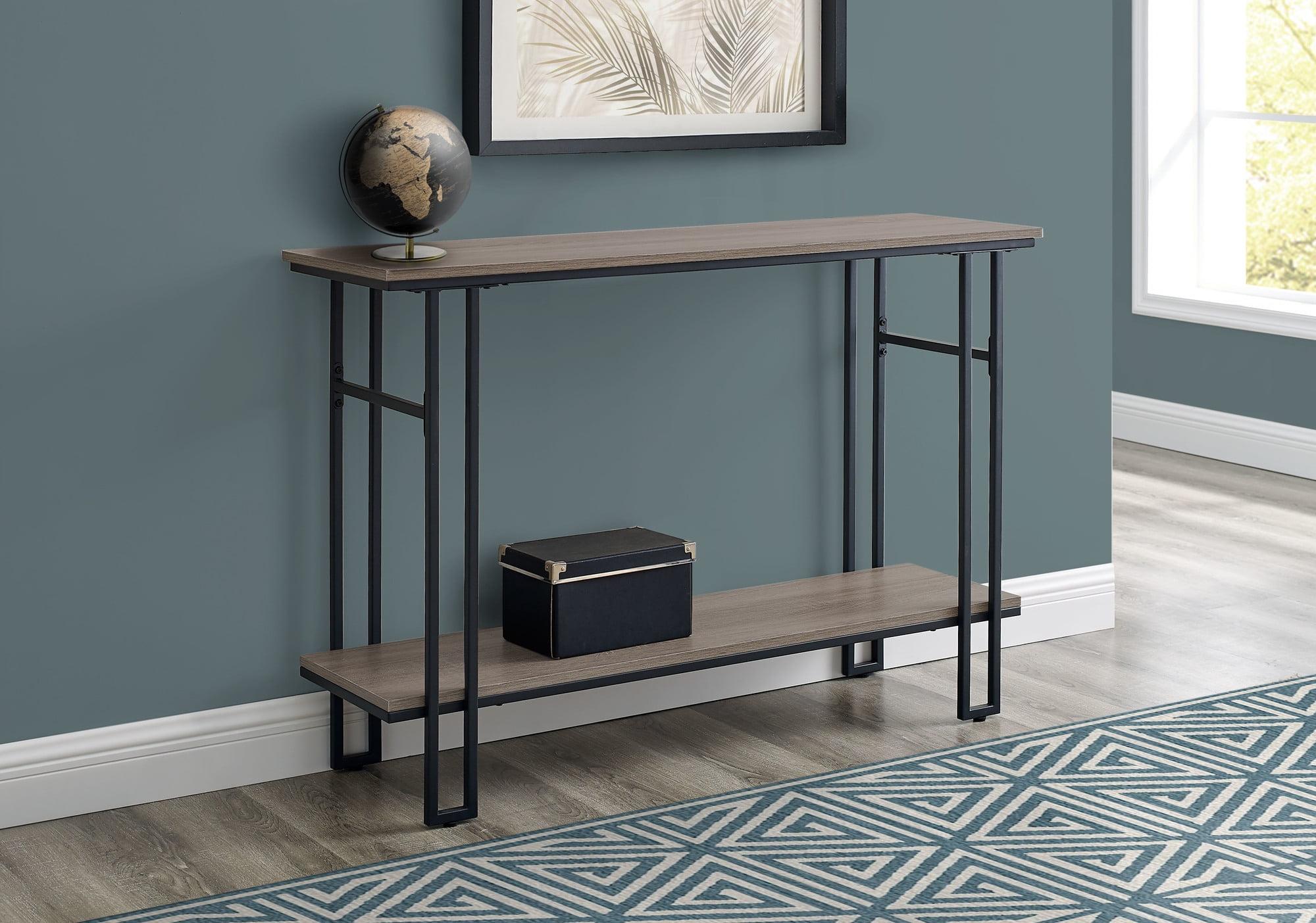 Contemporary Taupe Wood and Black Metal Console Table with Storage