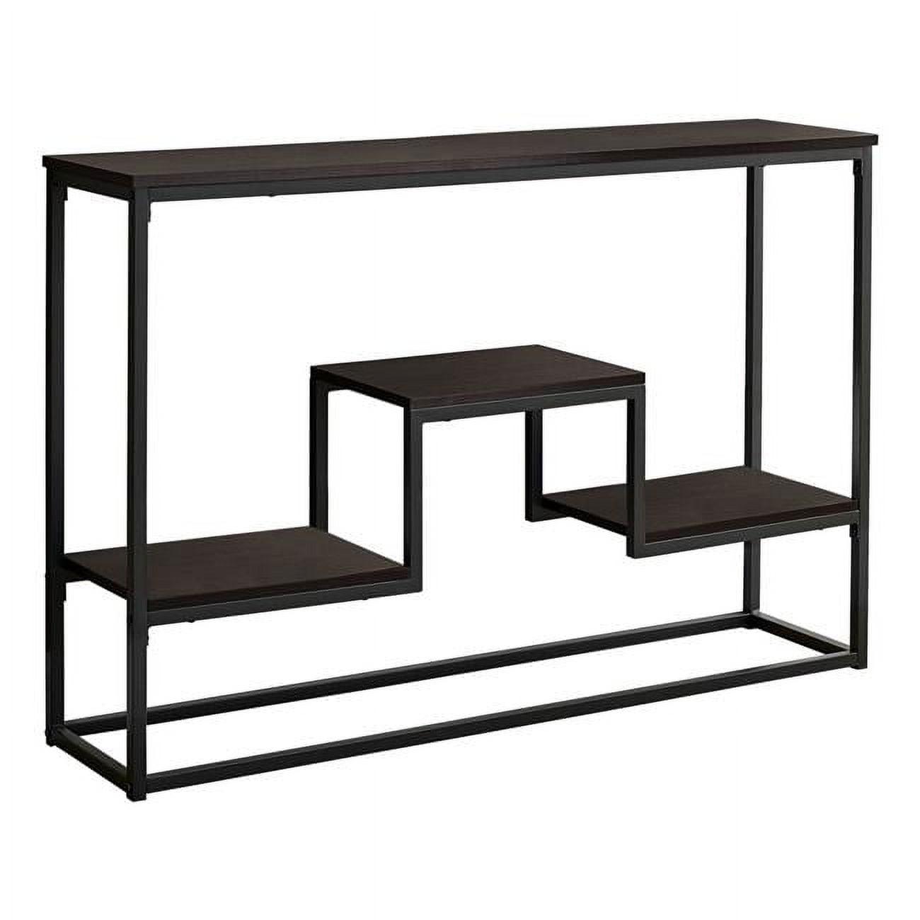 Espresso Multi-Level Metal & Wood Console Table with Storage