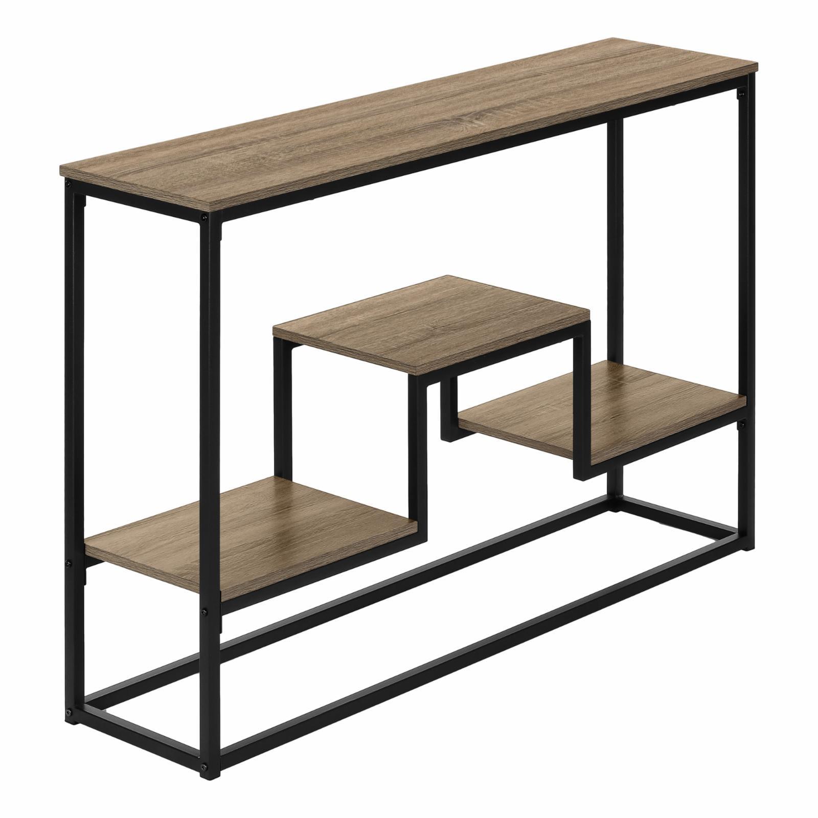 Contemporary Black and Beige Metal-Wood Console Table with Multi-Level Storage