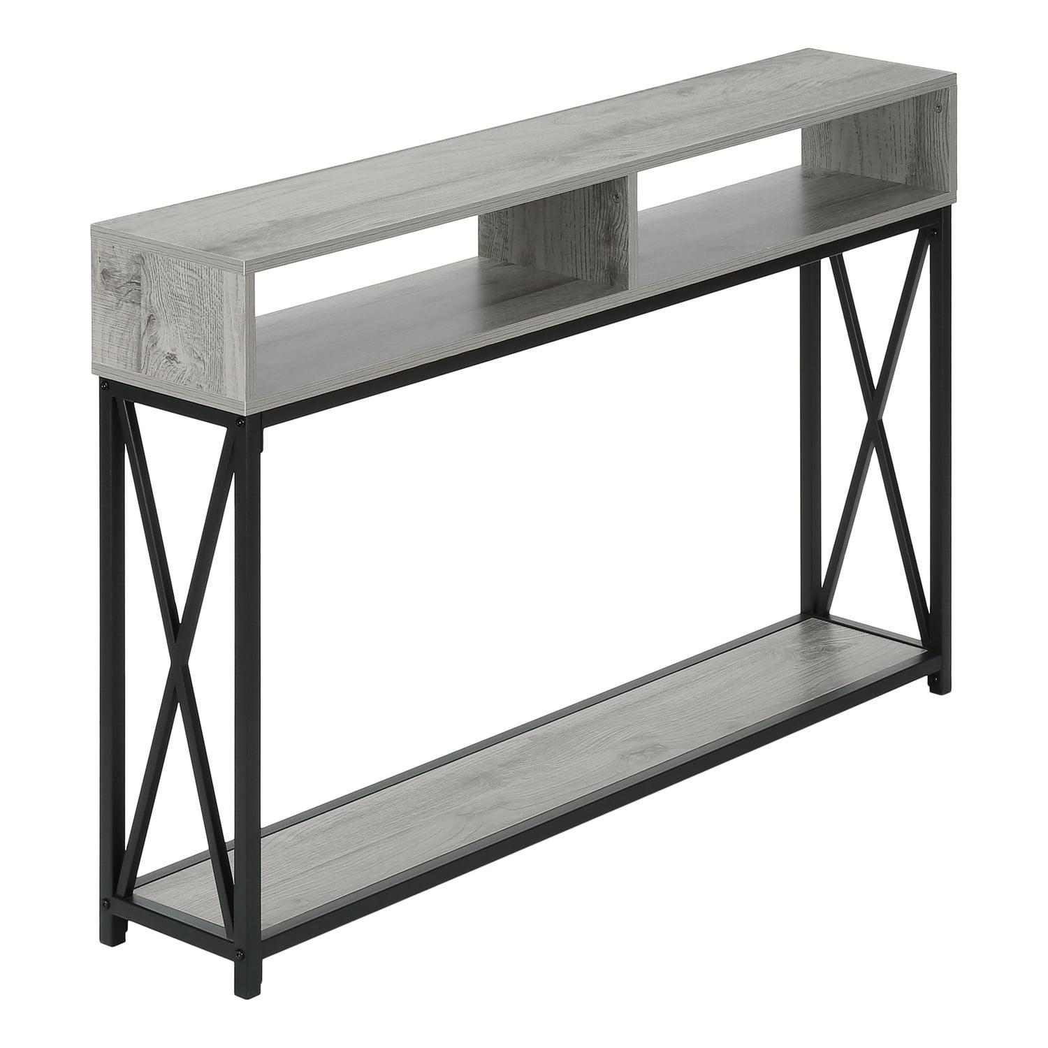 Monarch Specialties Accent Table Console Entryway Narrow Sofa Living Room Bedroom Grey Laminate Black Metal Contemporary Modern