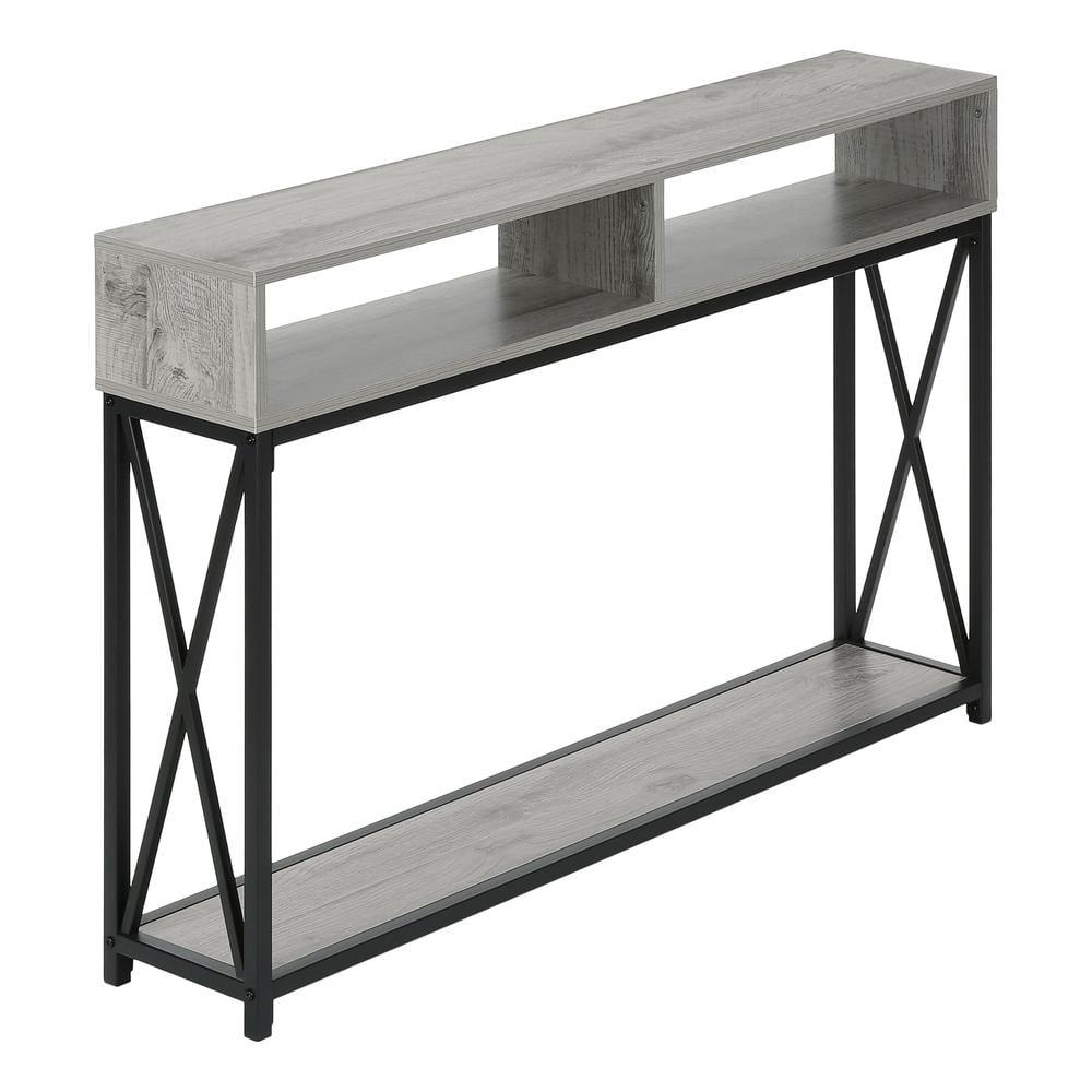 Monarch Specialties Accent Table Console Entryway Narrow Sofa Living Room Bedroom Grey Laminate Black Metal Contemporary Modern