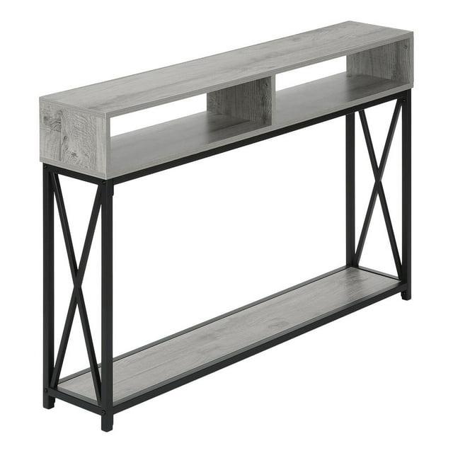 Monarch Specialties Accent Table Console Entryway Narrow Sofa Living Room Bedroom Grey Laminate Black Metal Contemporary Modern