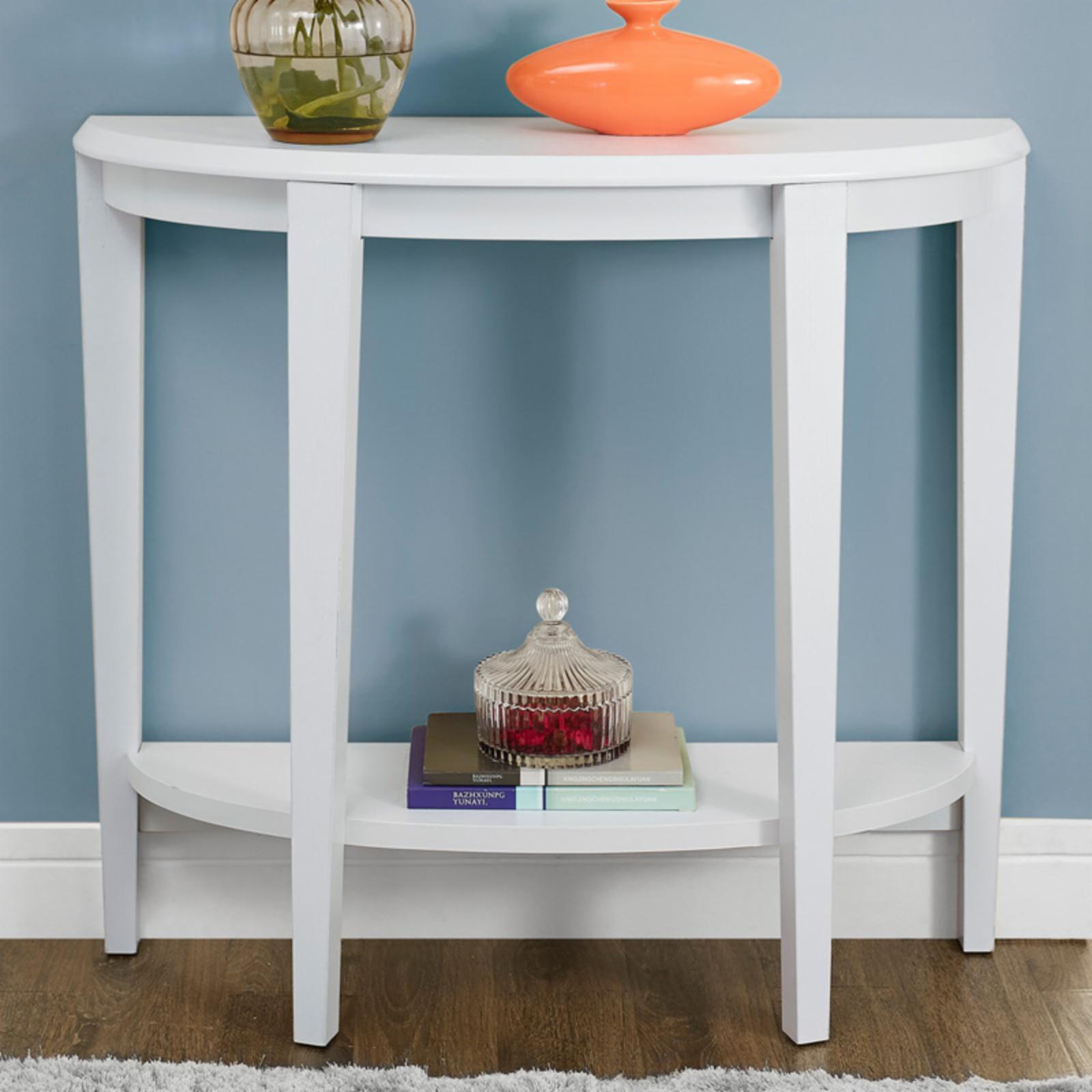 White Wood Demilune Console Table with Storage