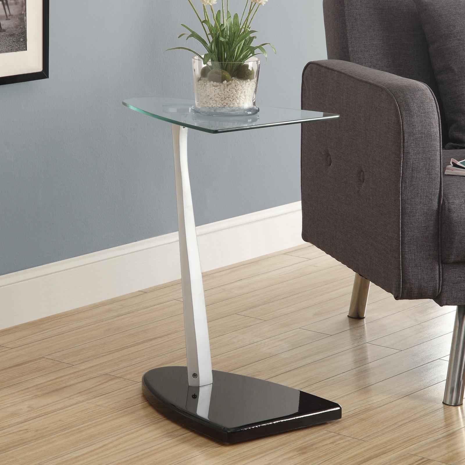 Contemporary Triangular Black Wood & Metal D-Shape Accent Table