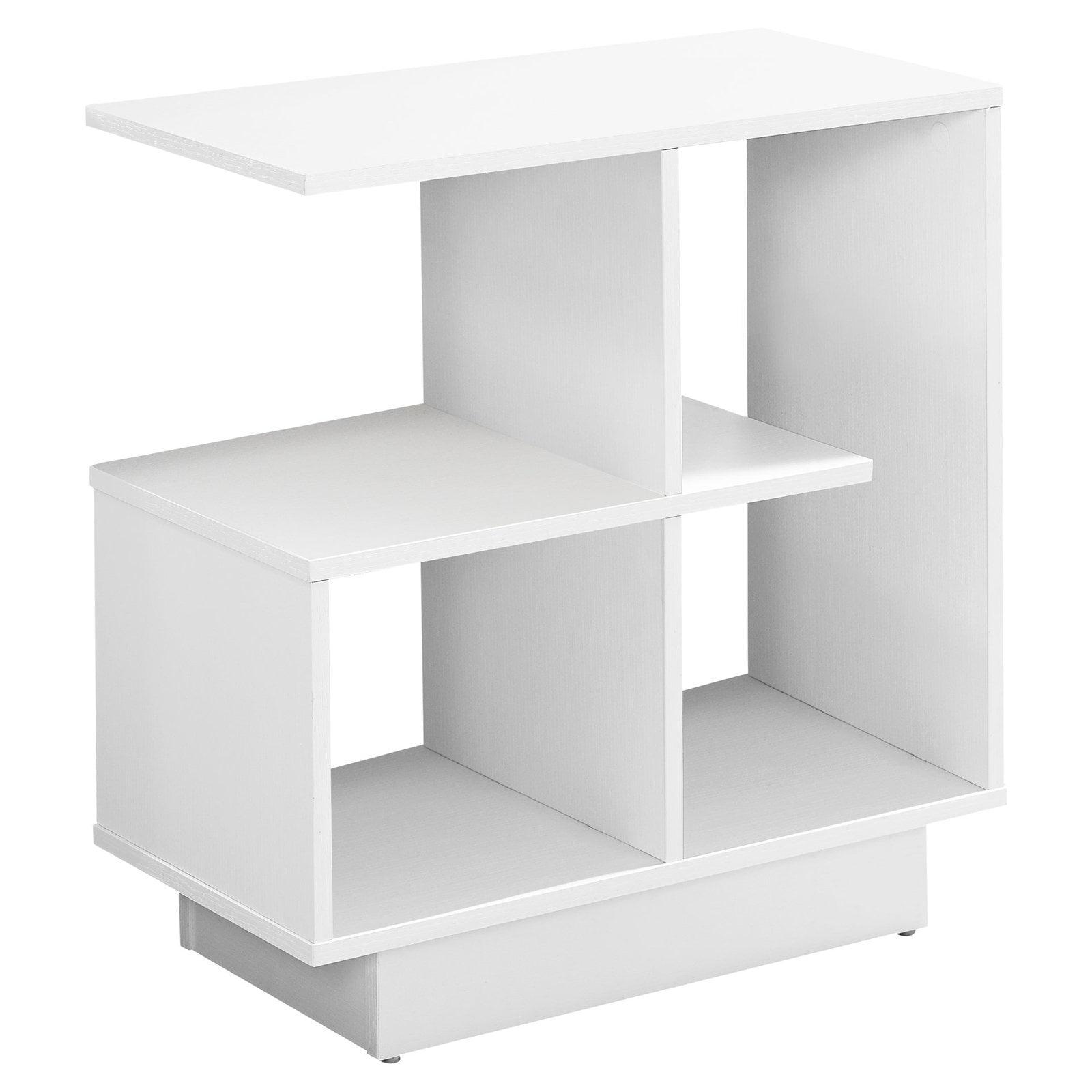 Contemporary White Rectangular Side Table with Storage Shelves