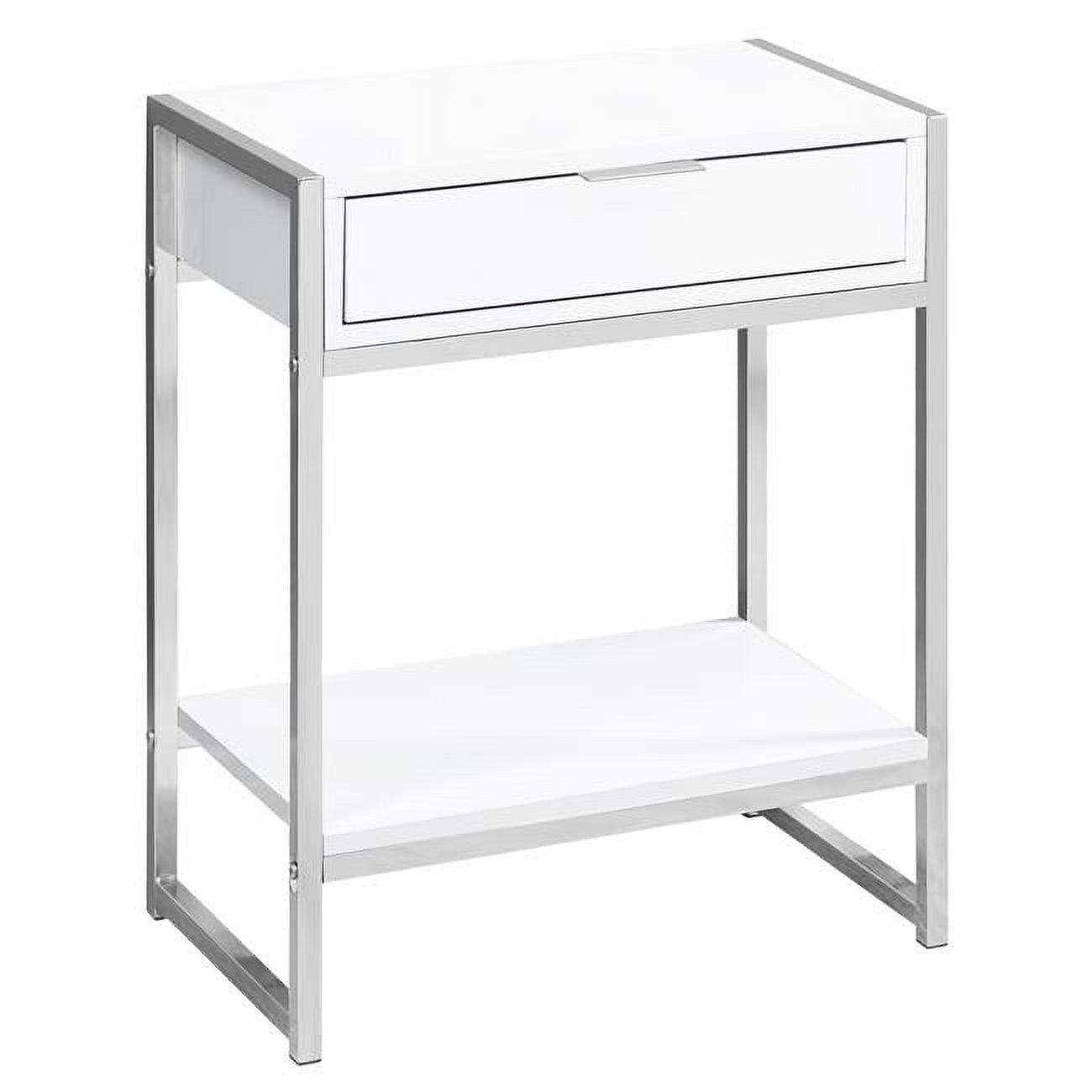 Glossy White and Chrome Rectangular Storage Accent Table