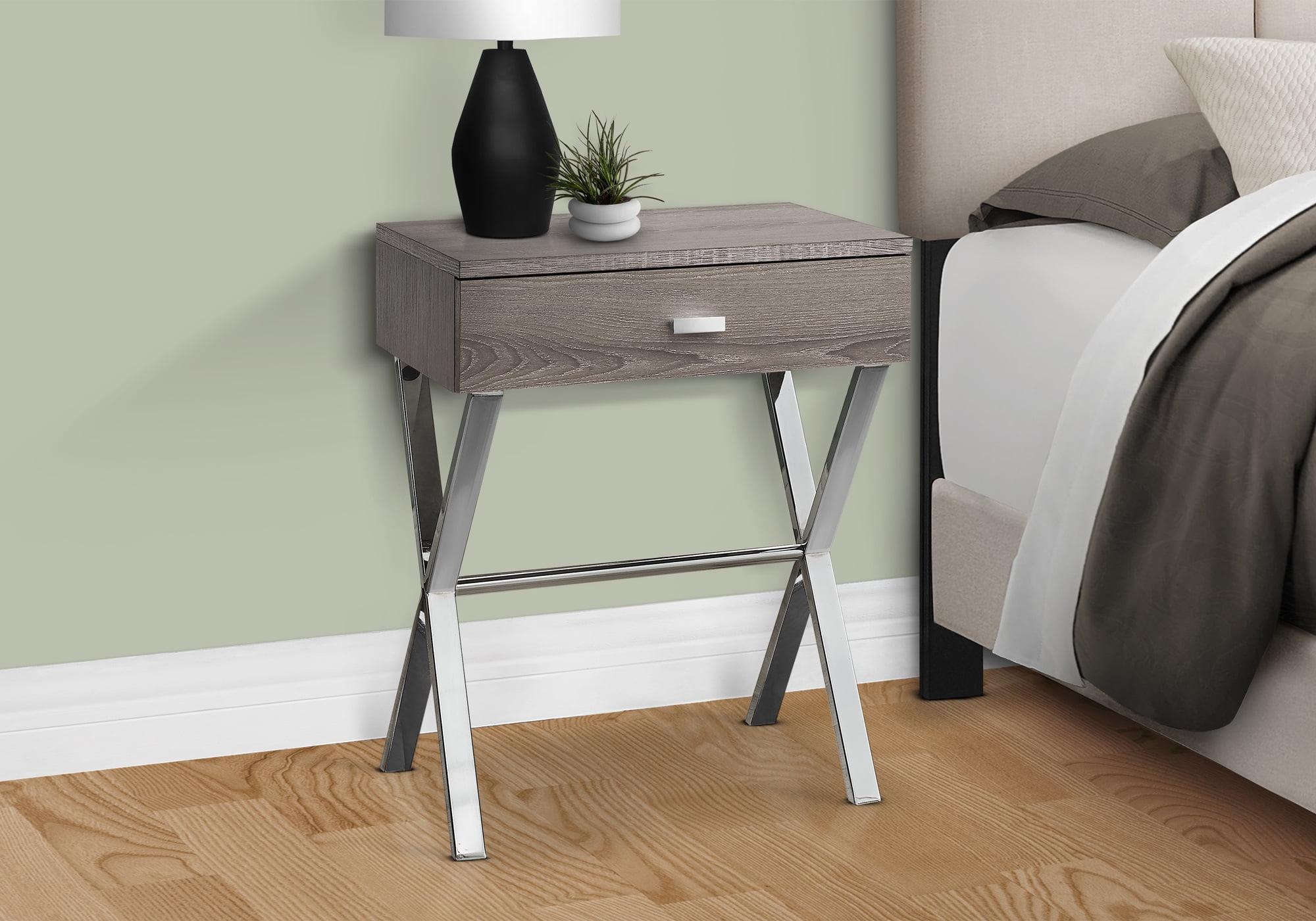 Gray Wood and Chrome X-Base Side Table with Drawer