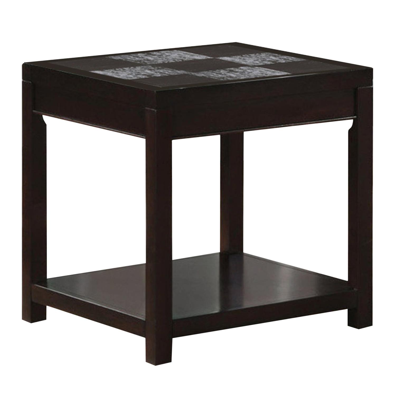 Cappuccino Warm Brown Square Wood End Table with Storage Shelf