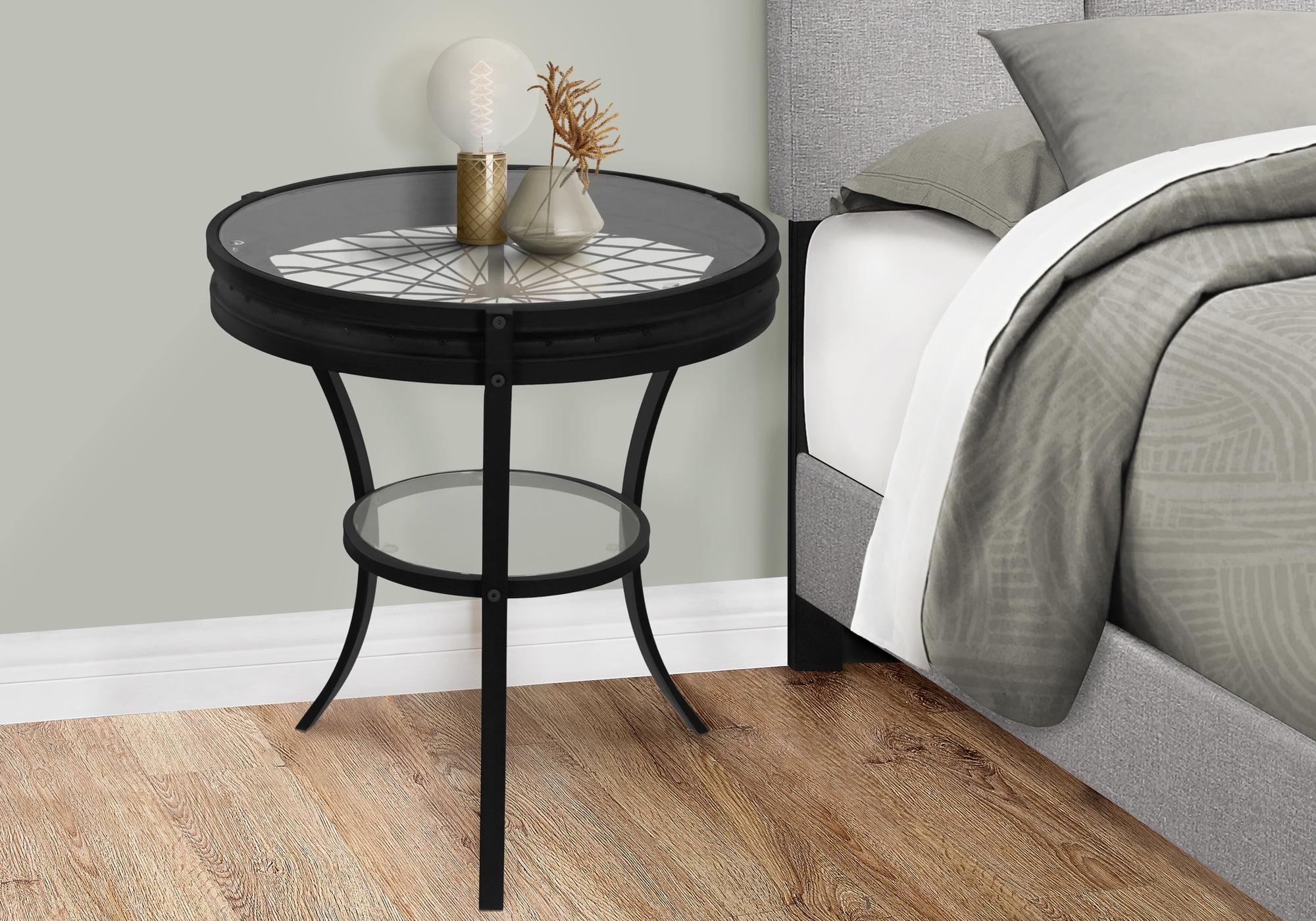 22.5" Contemporary Black Metal & Glass Round Side Table