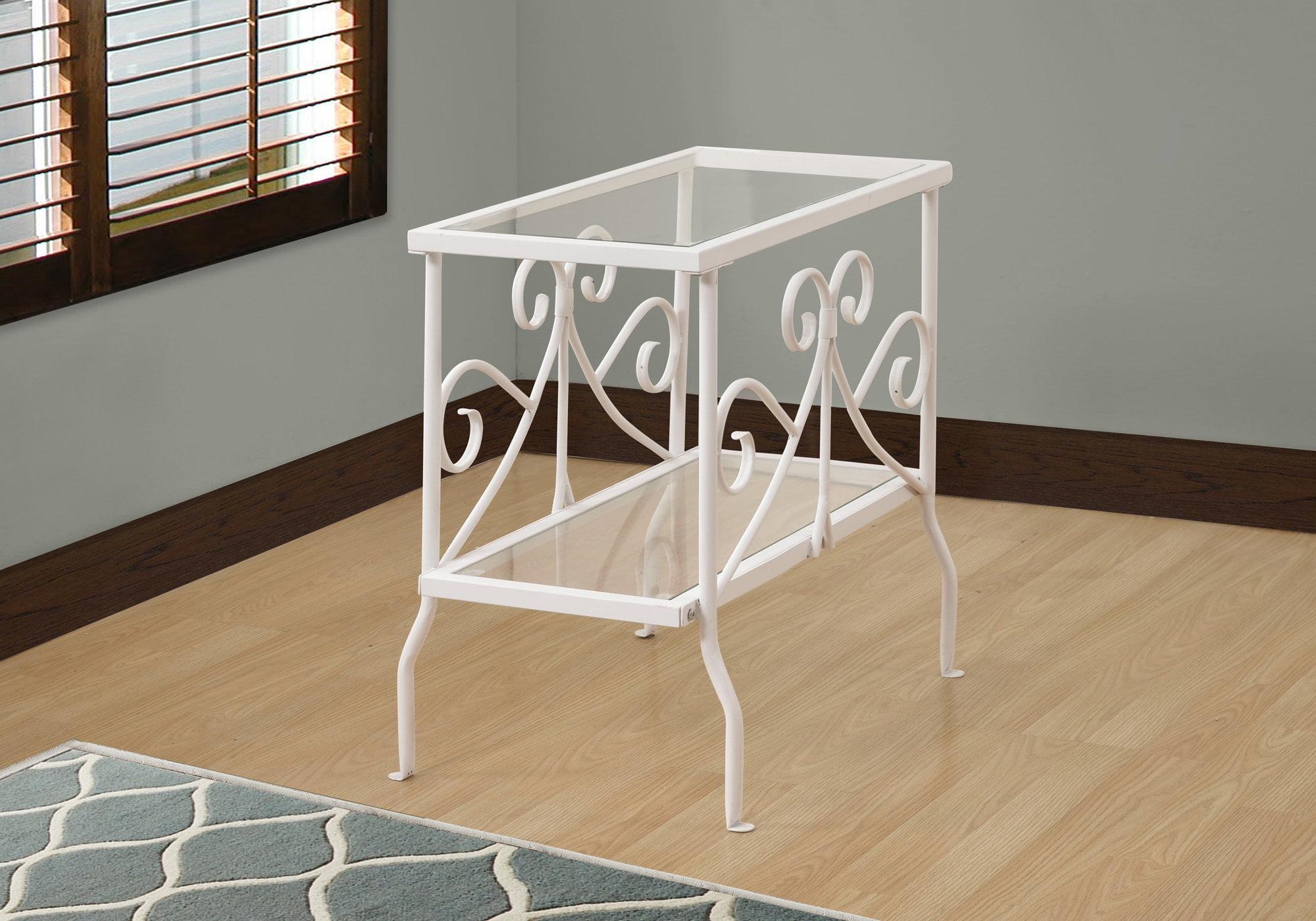 Elegant White Metal and Tempered Glass Rectangular Accent Table