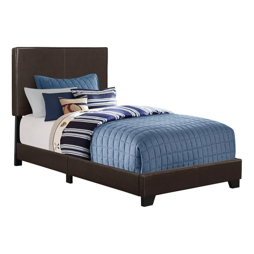 Monarch Specialties Bed Twin Size Platform Bedroom Frame Upholstered Pu Leather Look Wood Legs Brown Transitional