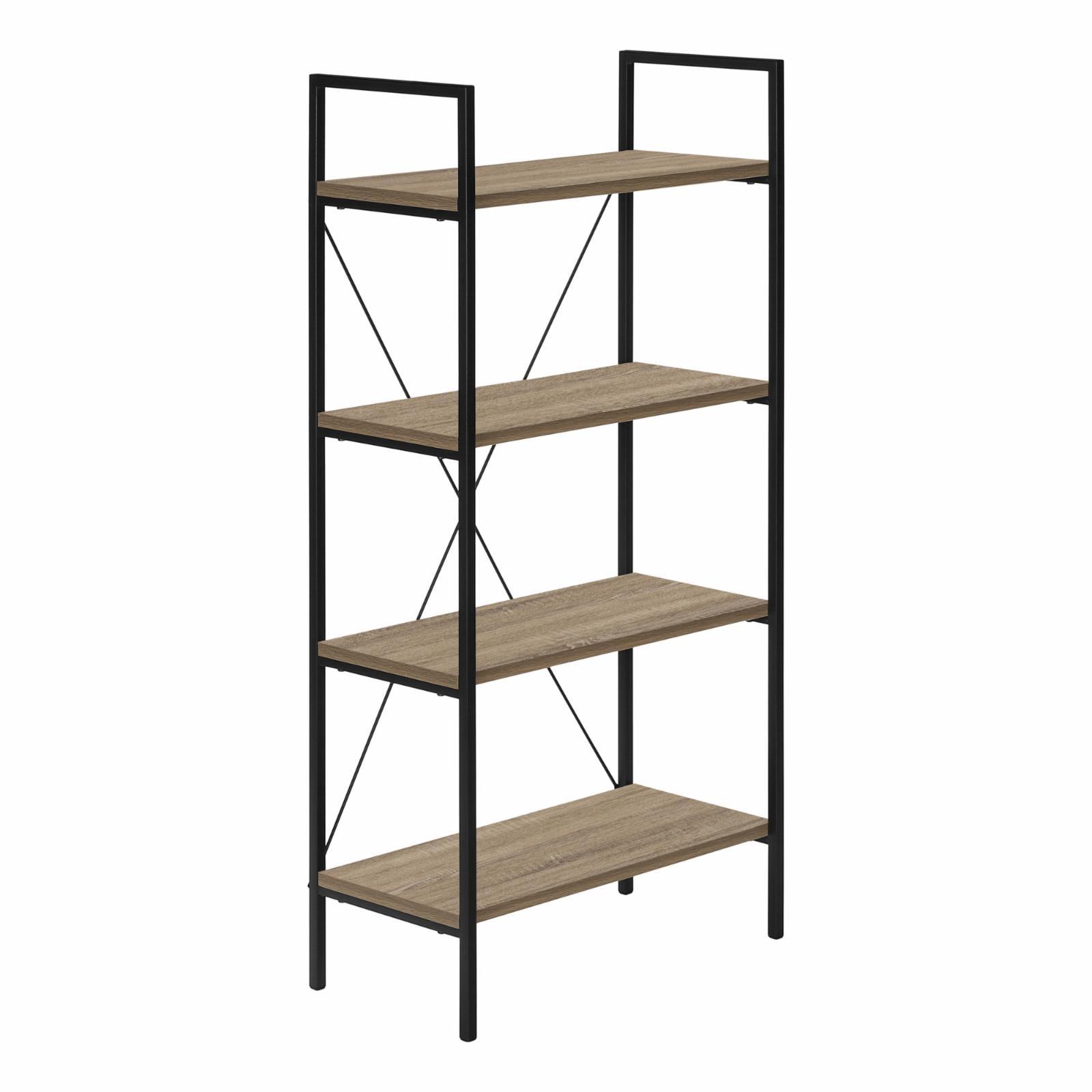 Contemporary Black Beige Metal Wood 4-Tier Bookshelf