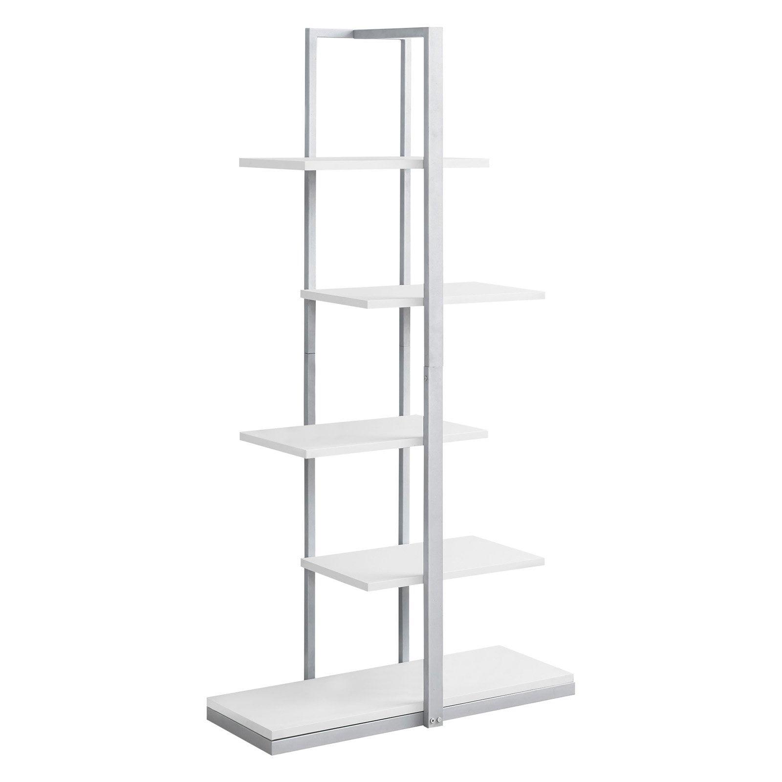 Elegant 60'' White and Silver Zig-Zag Metal Bookcase