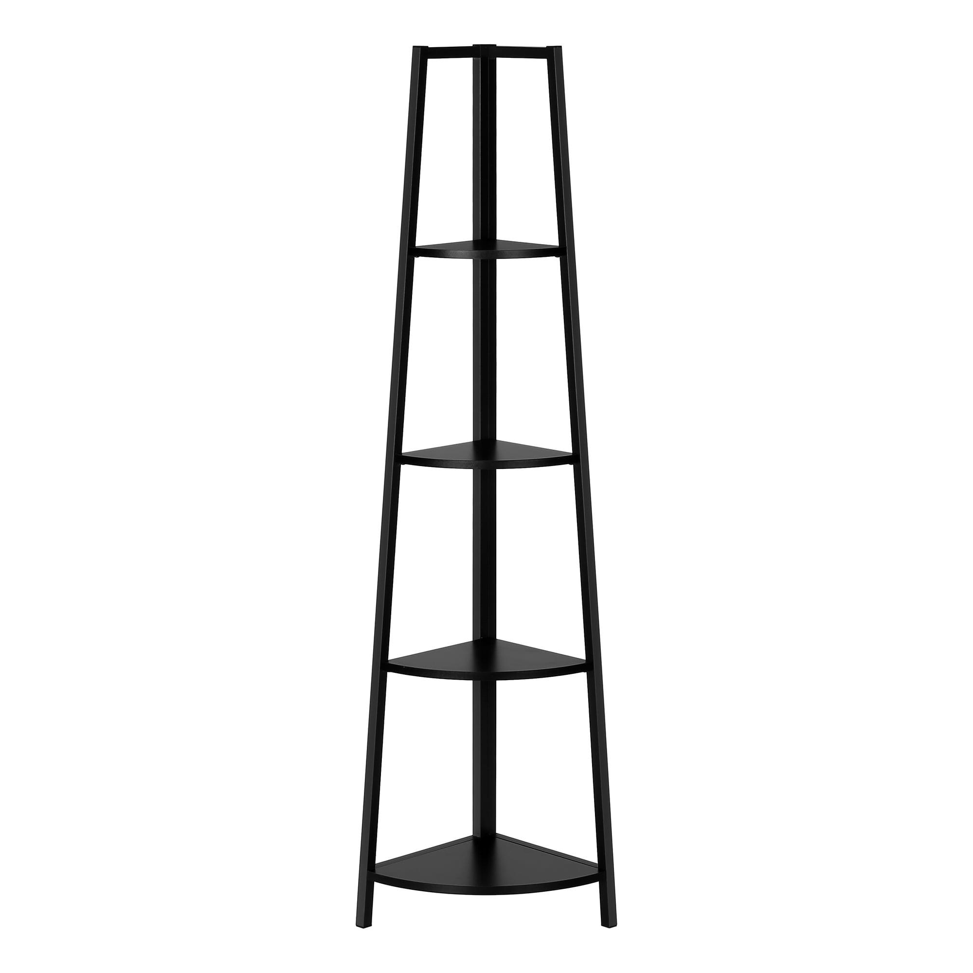 Black Laminate 60" Corner Etagere Bookcase with 4 Shelves