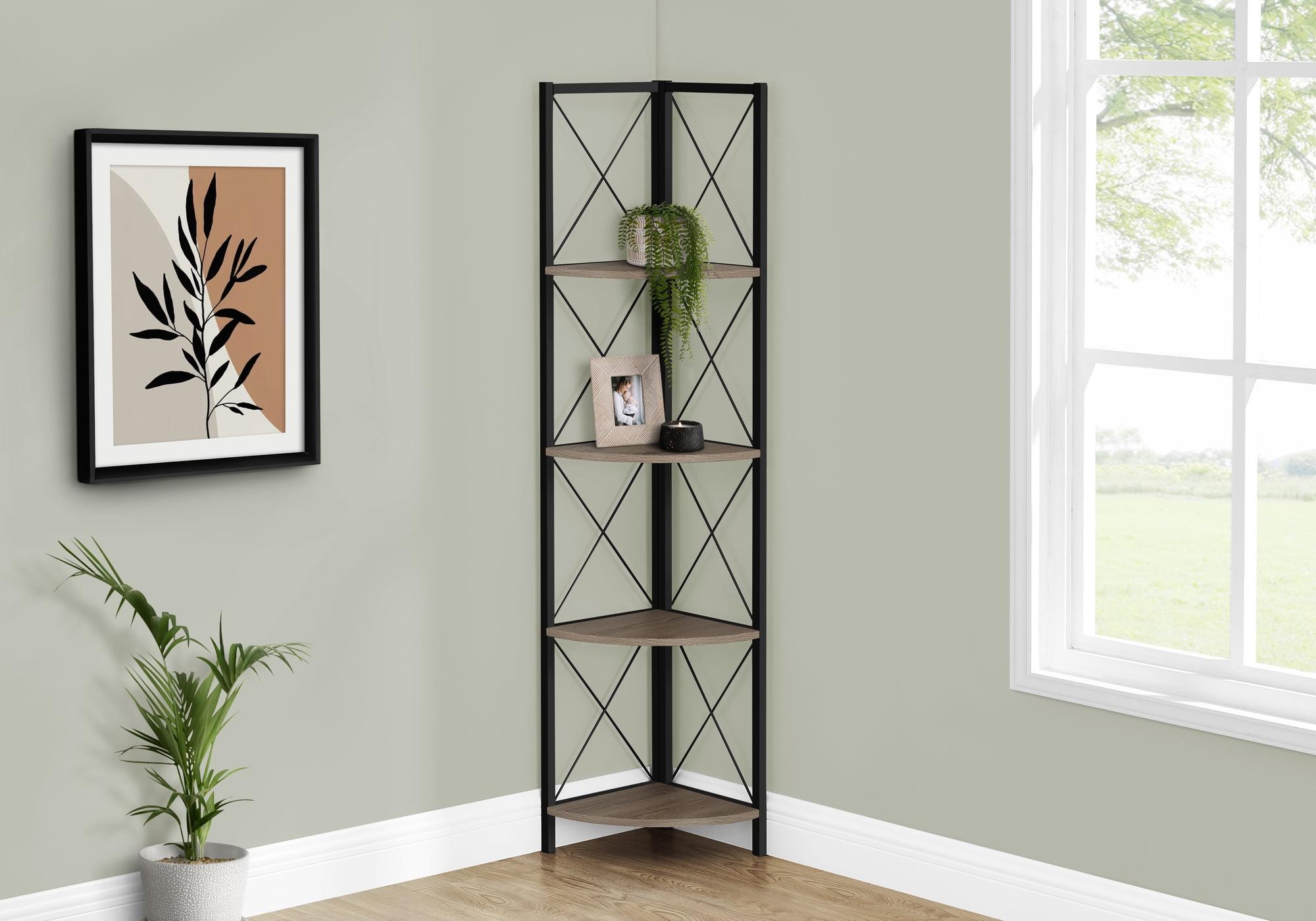 Bookshelf, Bookcase, Etagere, Corner, 4 Tier, 60"H, Office, Bedroom, Metal, Laminate