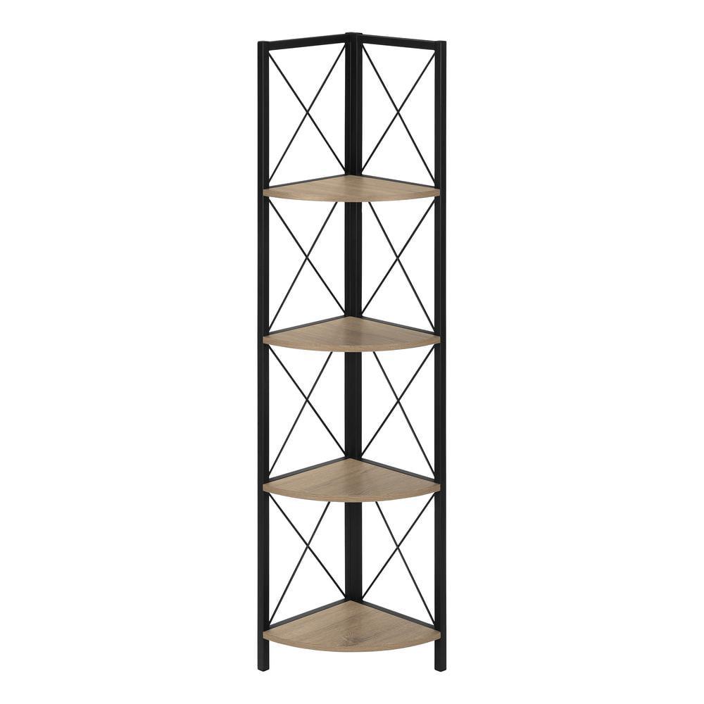 Bookshelf, Bookcase, Etagere, Corner, 4 Tier, 60"H, Office, Bedroom, Metal, Laminate