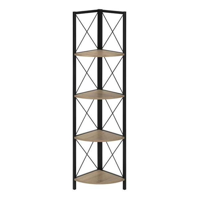 Bookshelf, Bookcase, Etagere, Corner, 4 Tier, 60"H, Office, Bedroom, Metal, Laminate