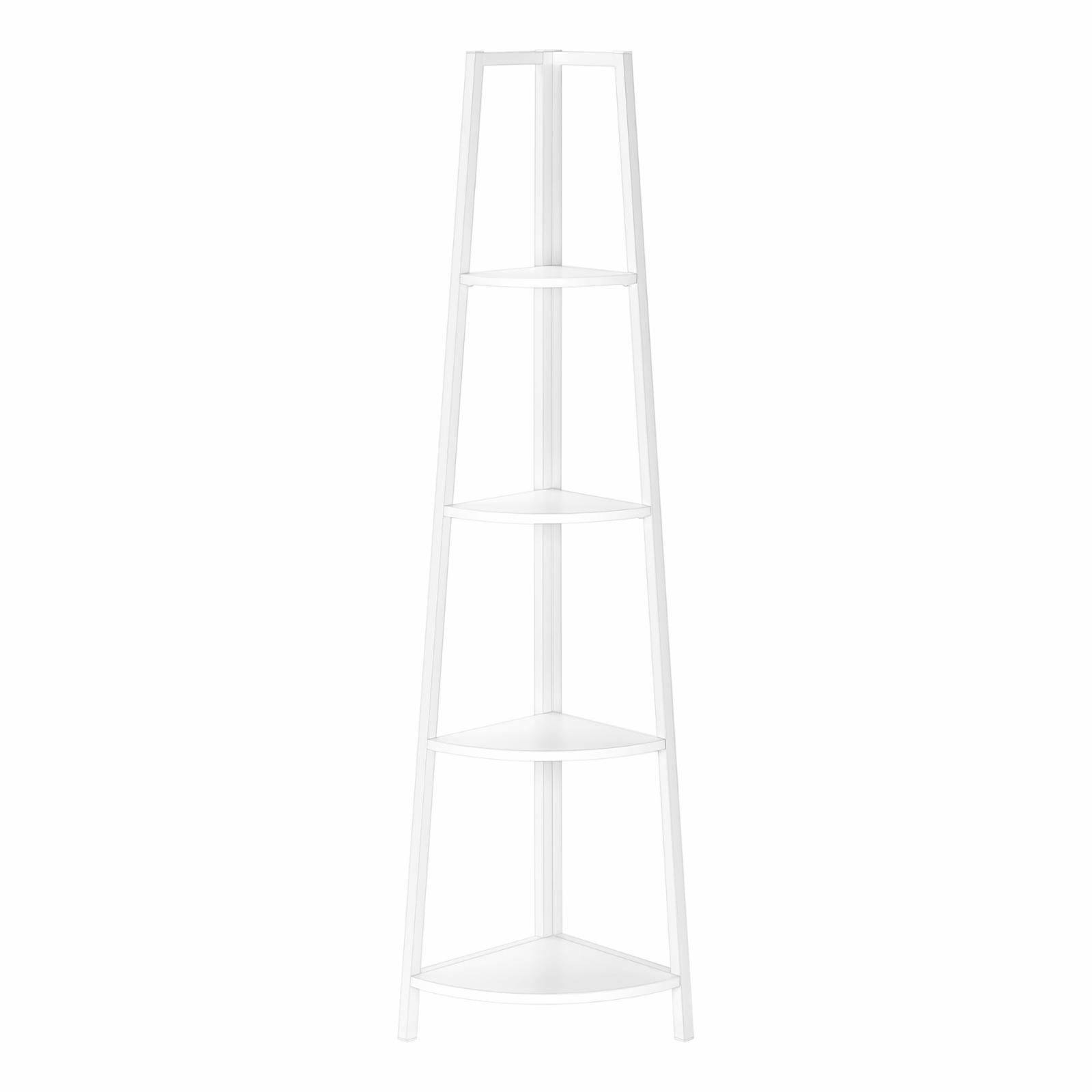 White Metal and Laminate 4-Tier Corner Etagere Bookcase