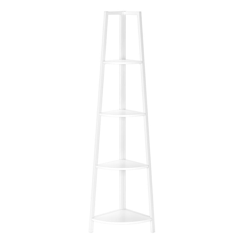 Monarch Specialties Bookshelf Bookcase Etagere Corner 4 Tier 60InchH Office Bedroom Metal Laminate White Contemporary Modern