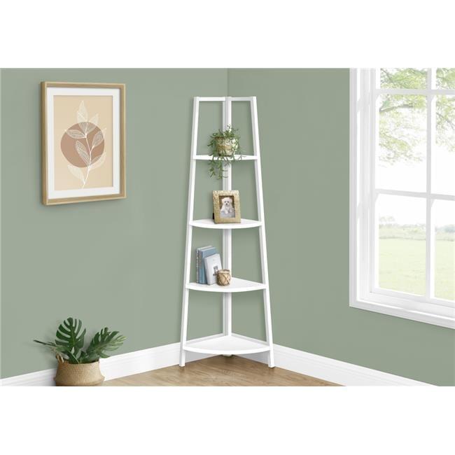 Monarch Specialties Bookshelf Bookcase Etagere Corner 4 Tier 60InchH Office Bedroom Metal Laminate White Contemporary Modern