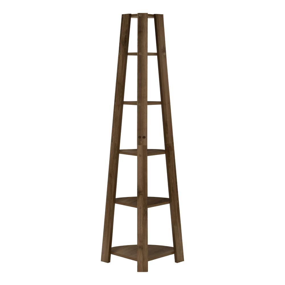 Monarch Specialties Bookshelf Bookcase Etagere Corner 5 Tier 72InchH Office Bedroom Laminate Walnut Contemporary Modern