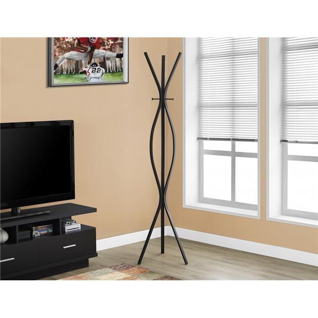 Monarch Specialties Coat Rack Hall Tree Free Standing 3 Hooks Entryway 72InchH Bedroom Metal Black Contemporary Modern