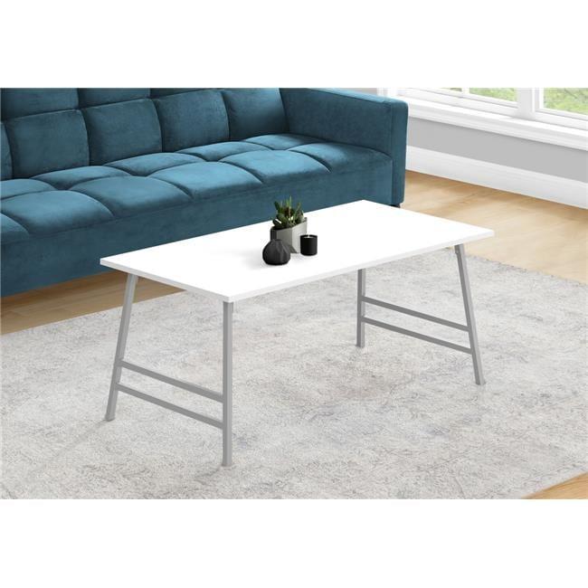 Coffee Table, Accent, Cocktail, Rectangular, Living Room, 40" L, Metal, Laminate, White, Grey, Contemporary, Modern Table-40 L Silver x 20" W x 18" H