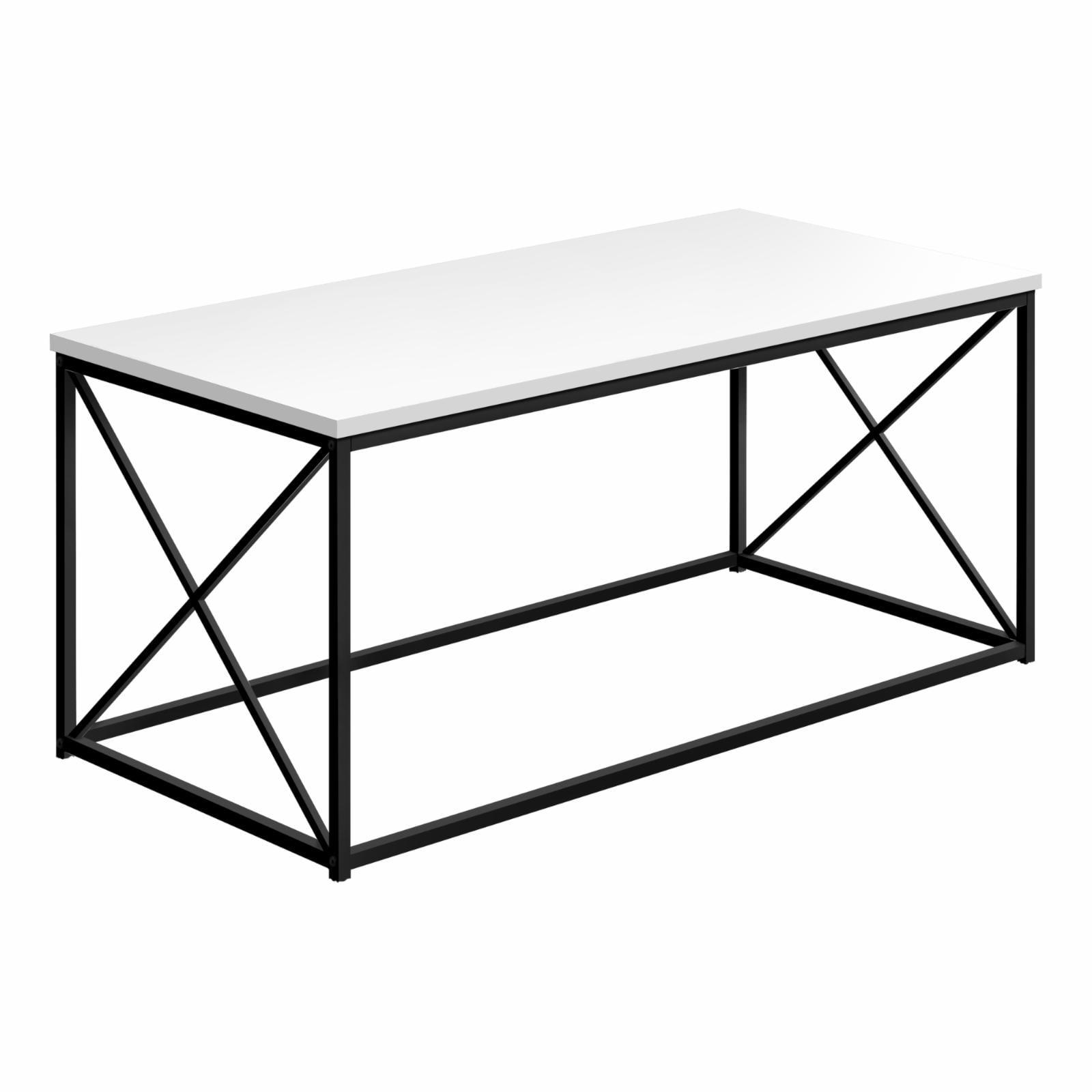 White Rectangular Coffee Table with Black Metal Frame