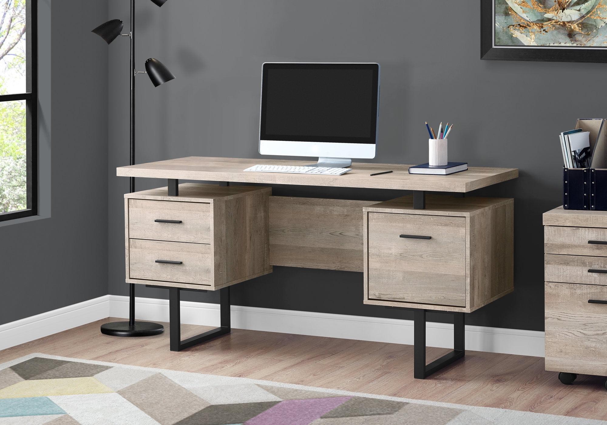 Transitional Taupe 60" Home Office Desk with Filing Cabinet