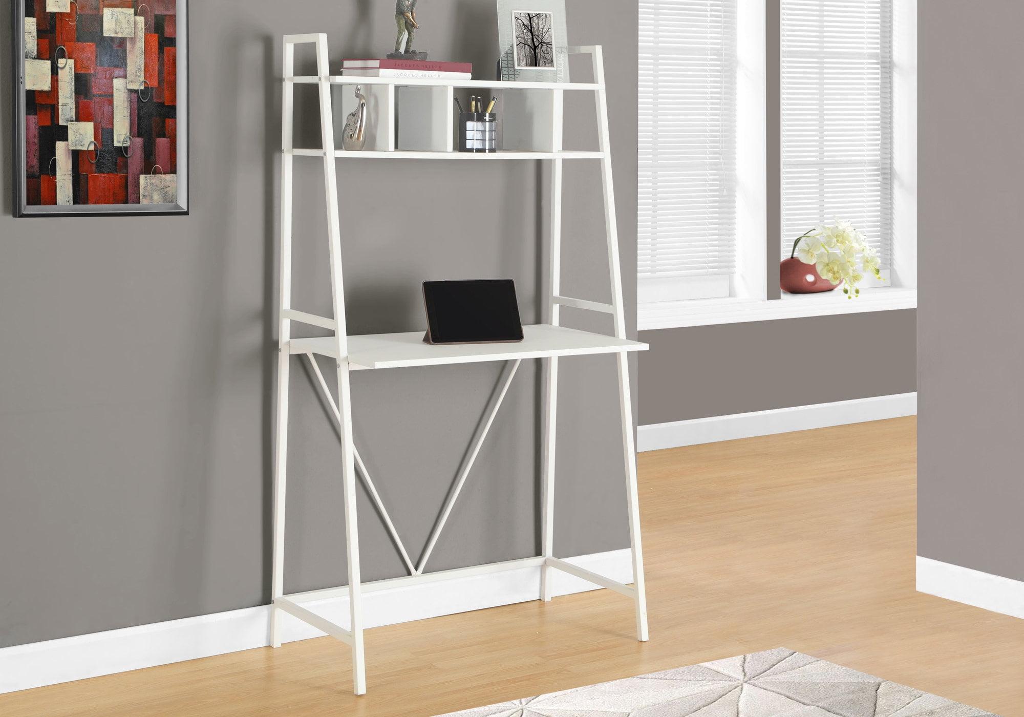 White MDF and Metal Home Office Desk with Shelves