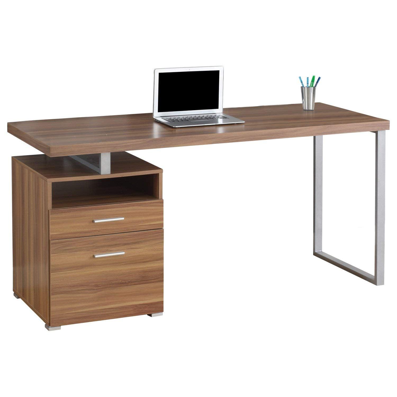 Walnut Brown Contemporary 60" Home Office Desk with File Cabinet and Drawer