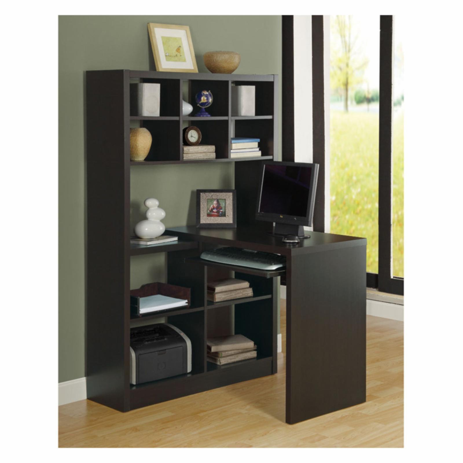 Espresso Transitional Adjustable Corner Home Office Desk with Drawers