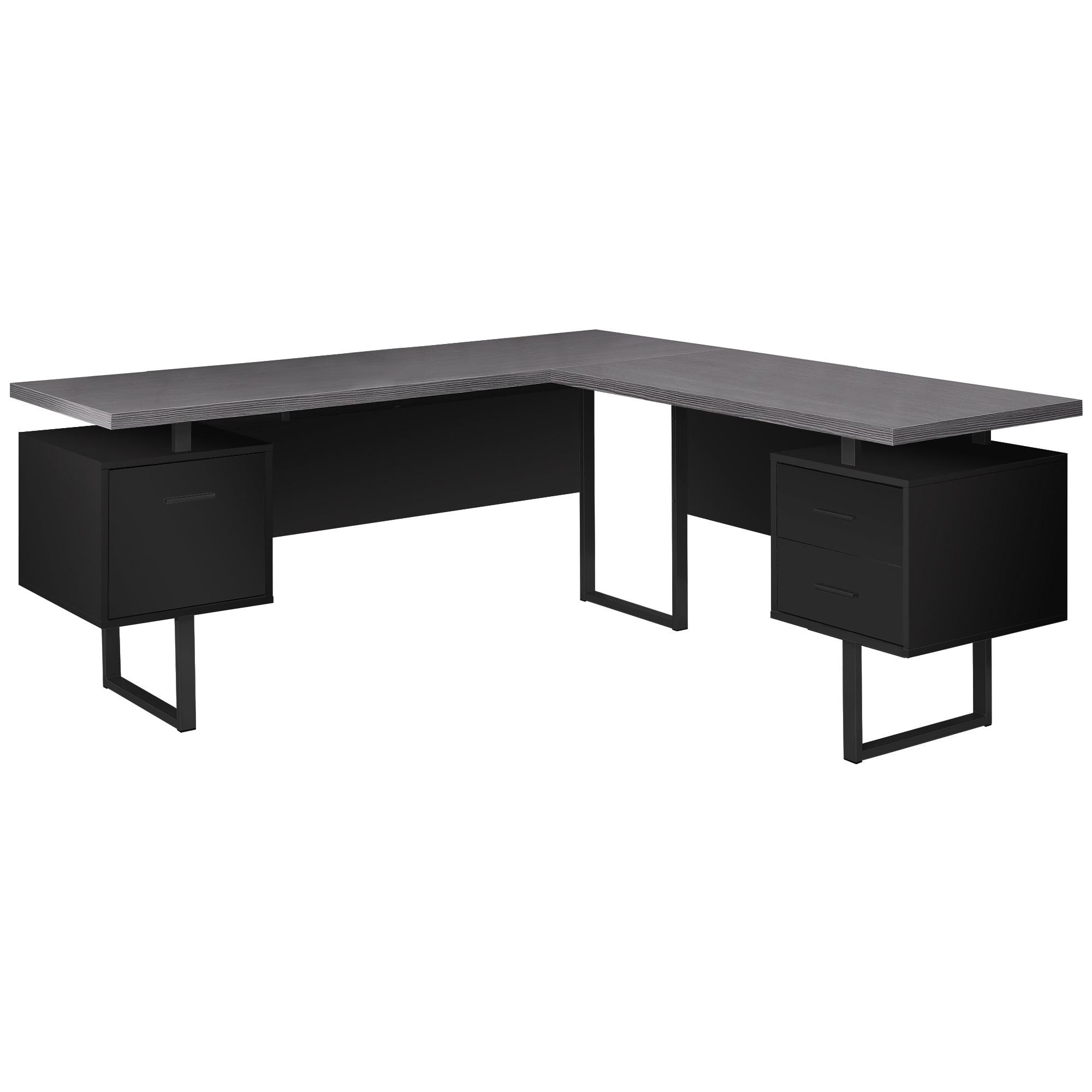 Sleek Black and Gray Wood Corner Computer Desk with U-Shaped Legs and Drawers